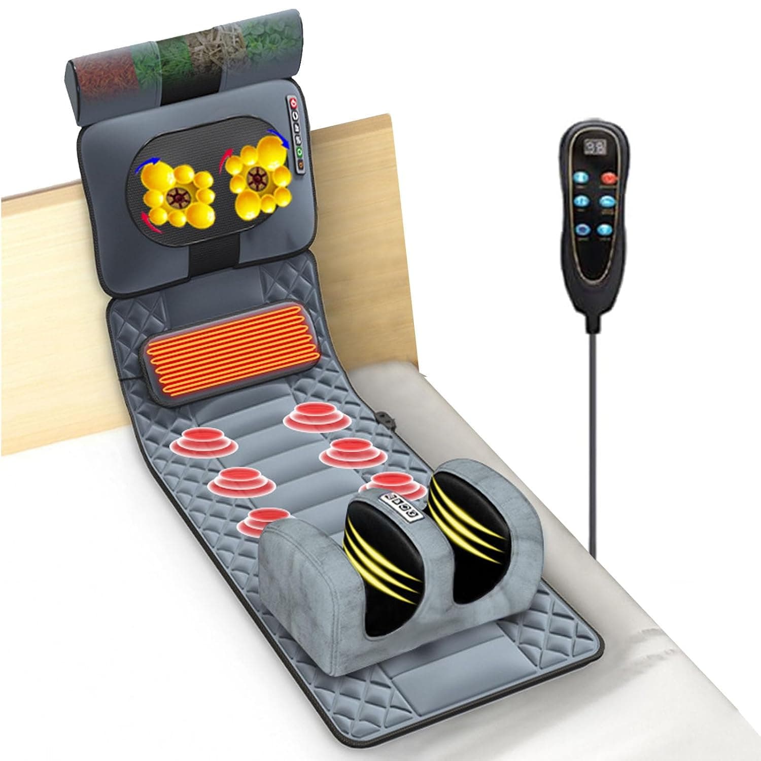 Full Body Massage Mat With Heating/Shiatsu Neck Massager,Whole Body Vibration Massage For Neck Back Waist Leg-9 Gear Massage /3 Timing Modes, Help Body Pain Relief & Circulation,Grey