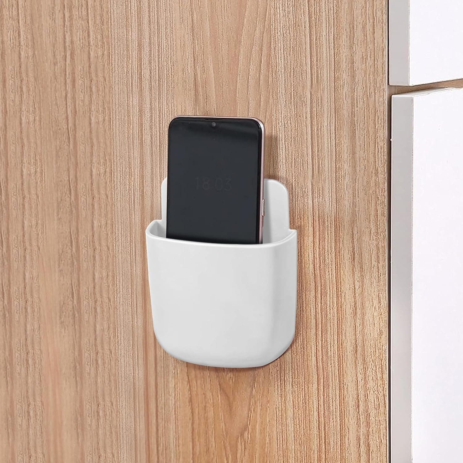 Remote Control Holder, Wall Mount Pen Holder Hole-Free Self Adhesive Phone Charging Organizer Pencil Storage Containers for Home Office School Supply Orgaizer(White)