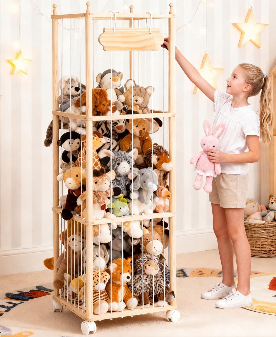 TANONE Stuffed Animal Storage with Wheels - Large Stuffy Storage for Kids