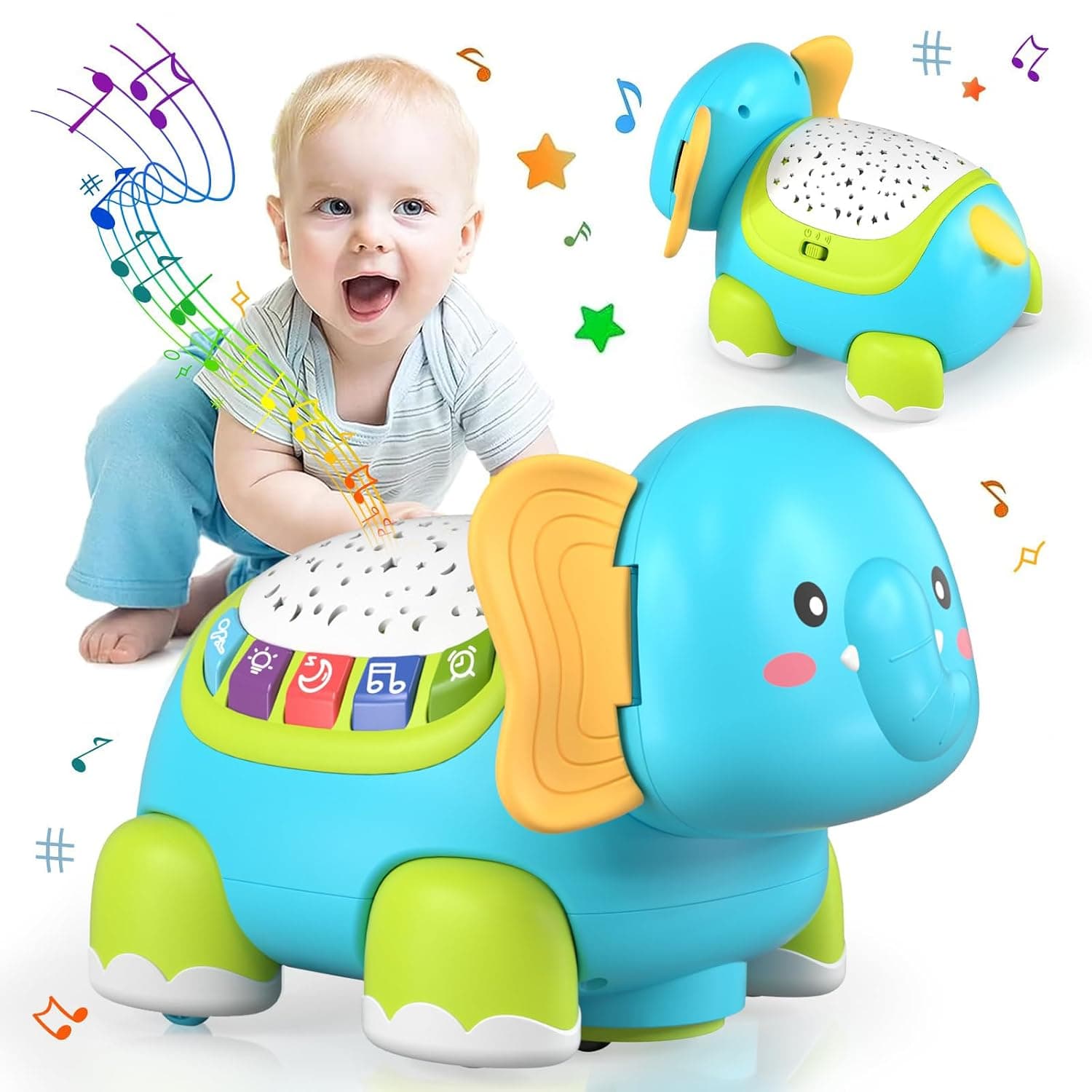 Crawling Musical Elephant Toys for 0-12 Months, Baby Toys 6 Months Plus, Toddler Sound Toys with Projector Light, Learning Gifs Toys for Boys Girls 1 Year Old