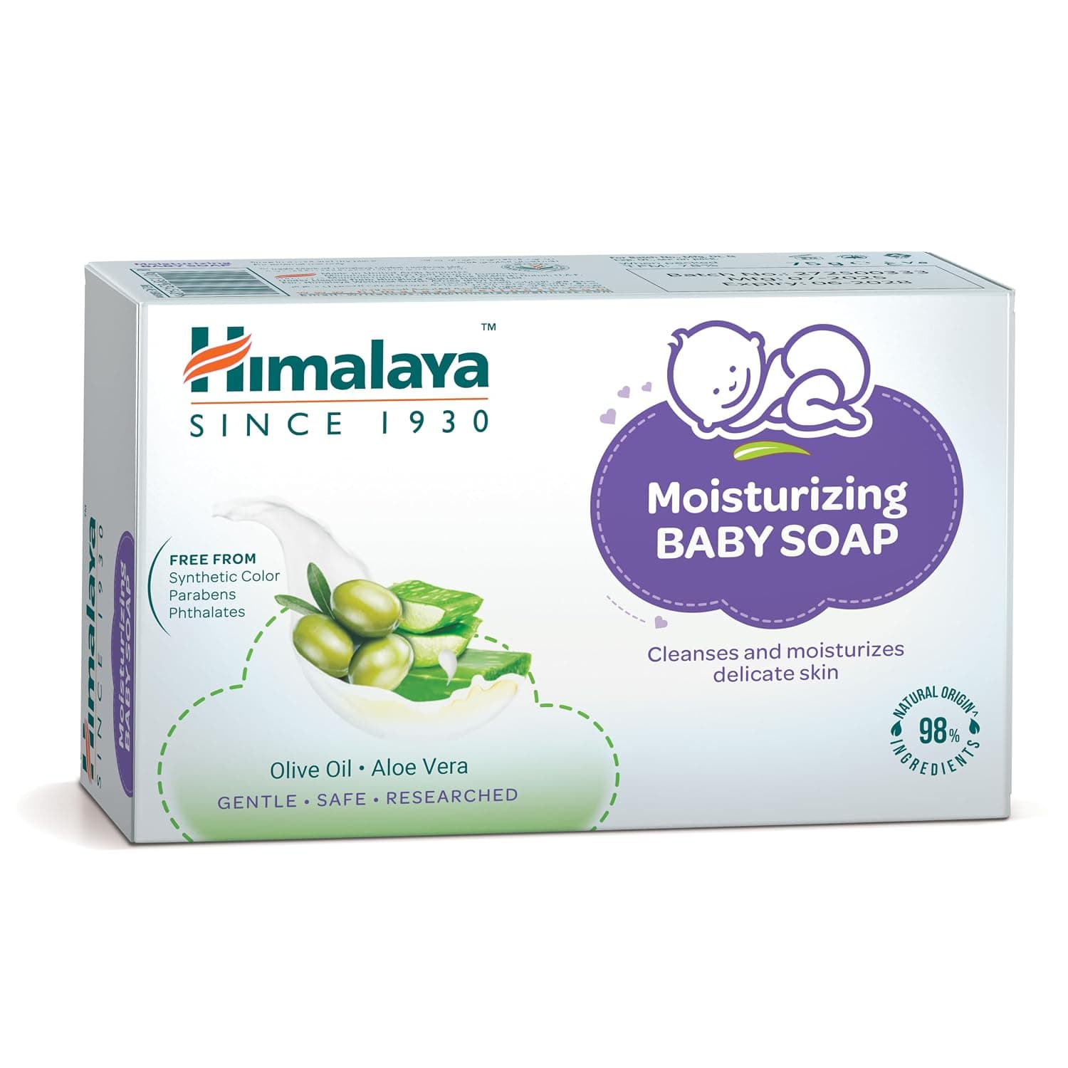 Himalaya Moisturizing Baby Soap, 125g | No Parabens, Silicones or Synthetic Colors | With Aloe Vera & Olive Oil | Mild, Soothing Formula for Soft & Hydrated Baby Skin