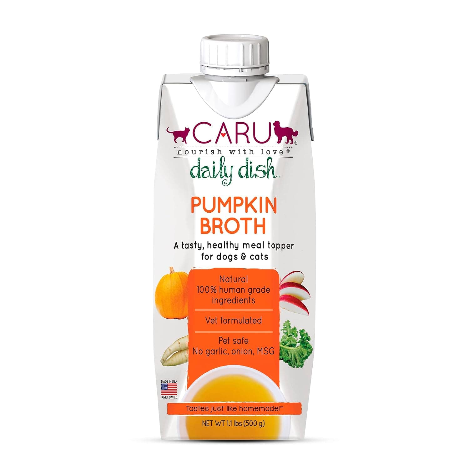 CARU Daily Dish Broth Pumpkin Broth 500gr Cat & Dog Food | For Dogs & Cats - Supports Overall Health - Broth for Wet/Dry Food - Human Grade Ingredients - Non-GMO - Made in USA