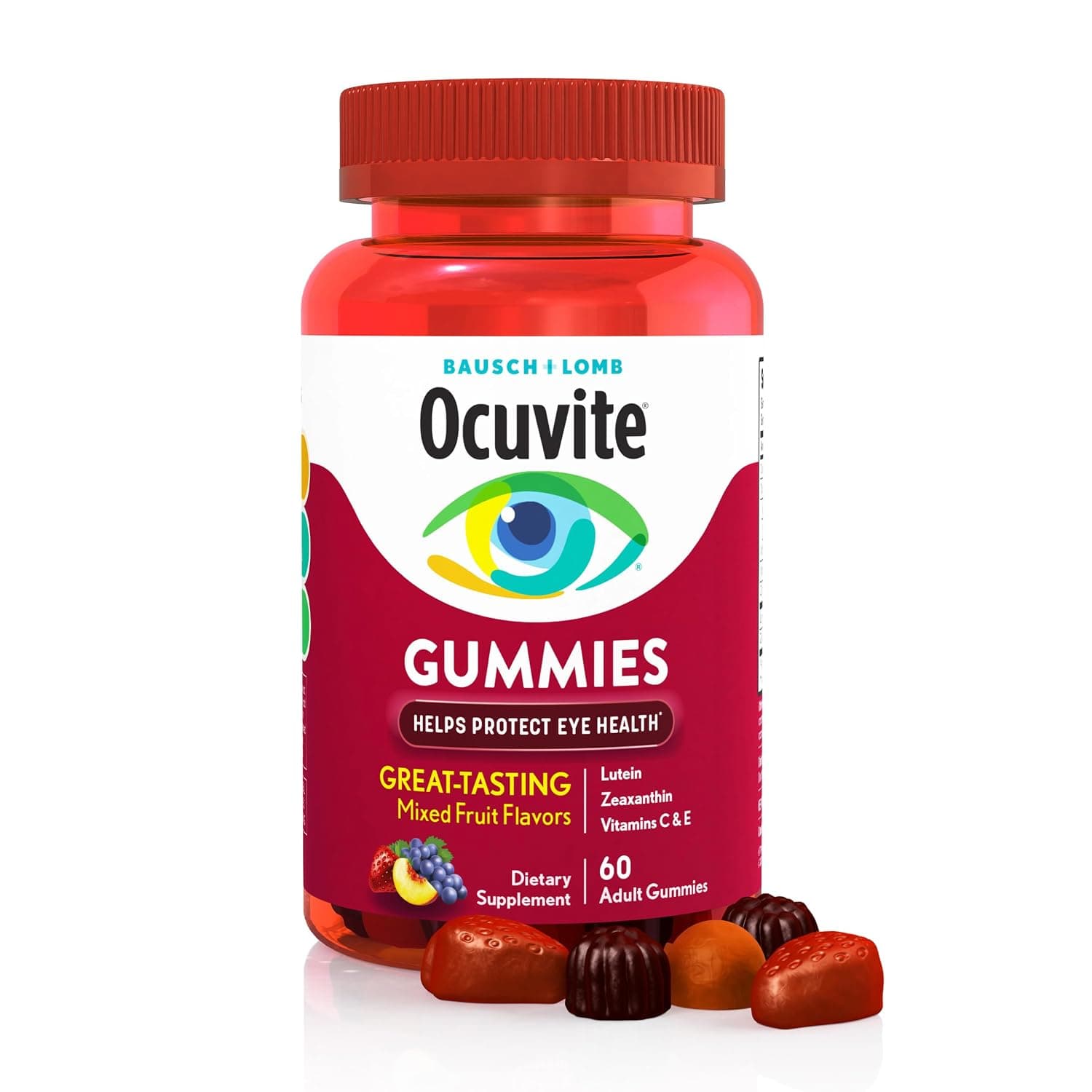 Bausch + Lomb Ocuvite Eye Health Gummies with Lutein, Zeaxanthin and other Antioxidants, 60 Count Bottle