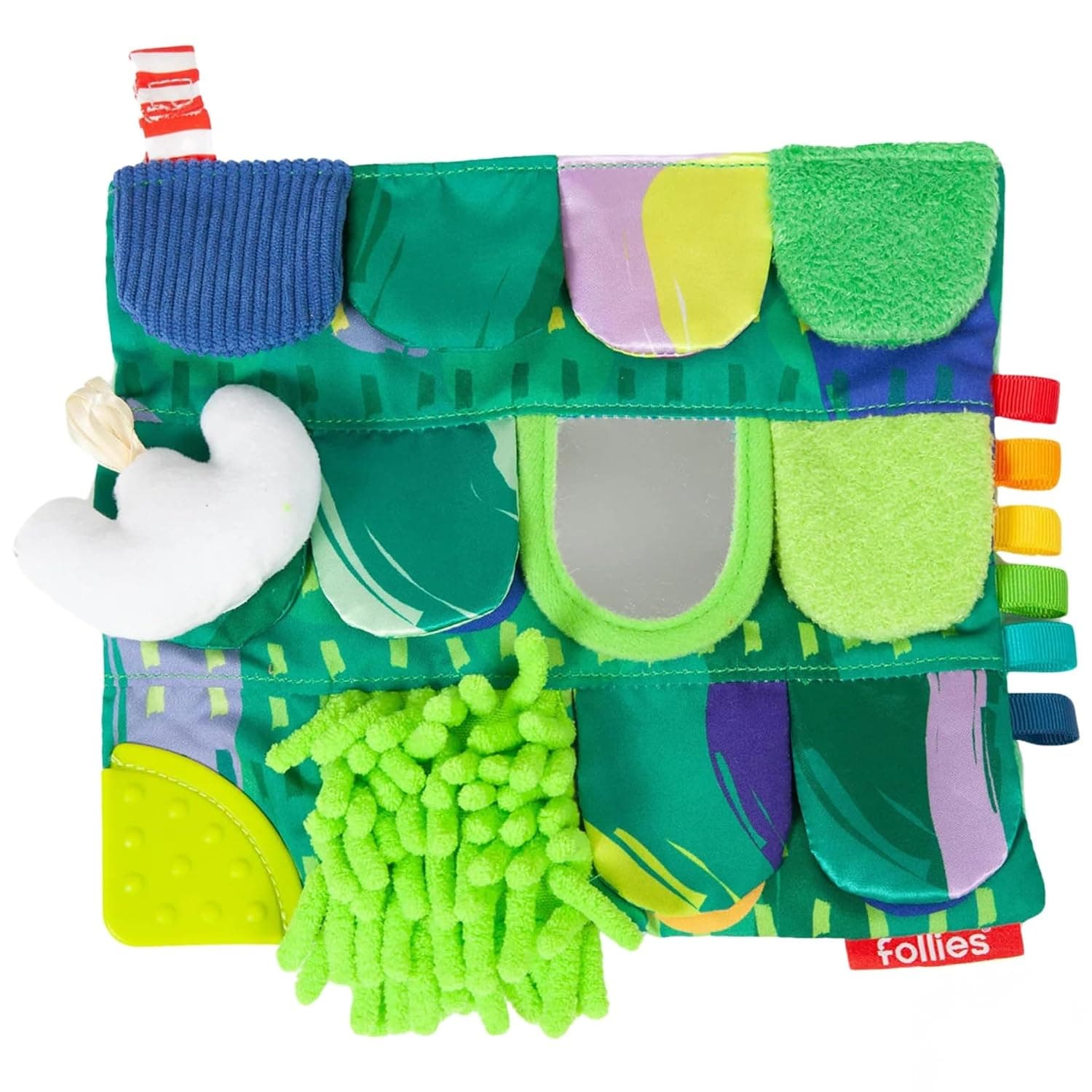 Follies The Sensory Garden Baby Stroller and Tummy Time Toy - Portable Baby Toy - Crinkles, Mirror & Textures, Montessori-Inspired Infant Toy, Washable & Non-Toxic