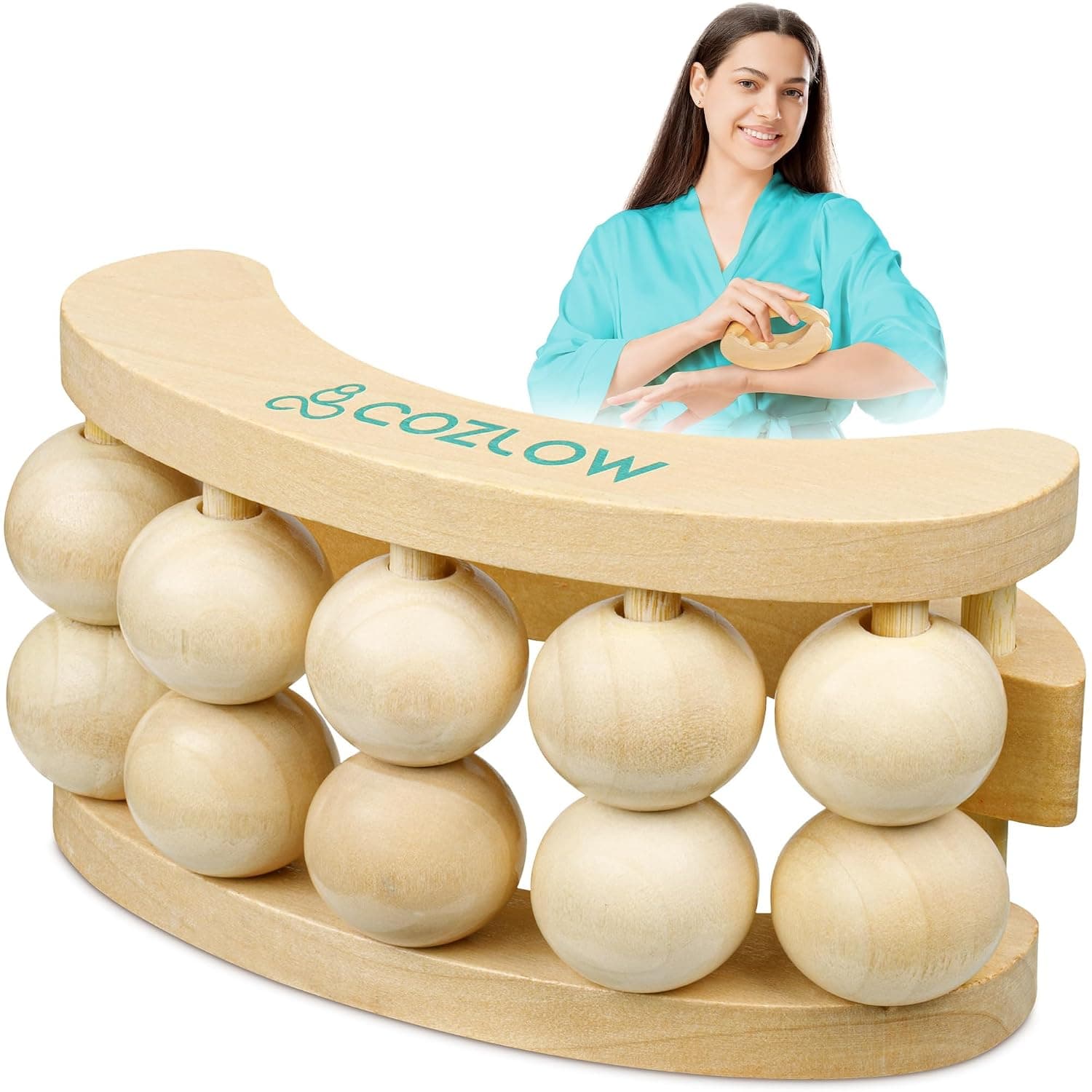 COZLOW Wooden Massage Ball Roller, Handheld Rolling Massager for Back, Neck, Arm, Calf, Foot & Palm Muscles Pain Relief & Relaxation