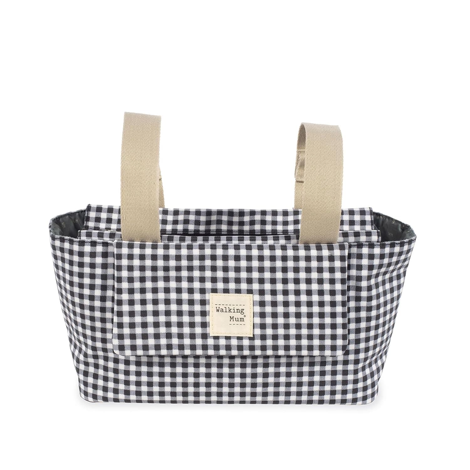 Walking Mum. I Love Vichy Pram Changing Bag with Short Handles for Stroller, Black, 31 x 17 x 12 cm