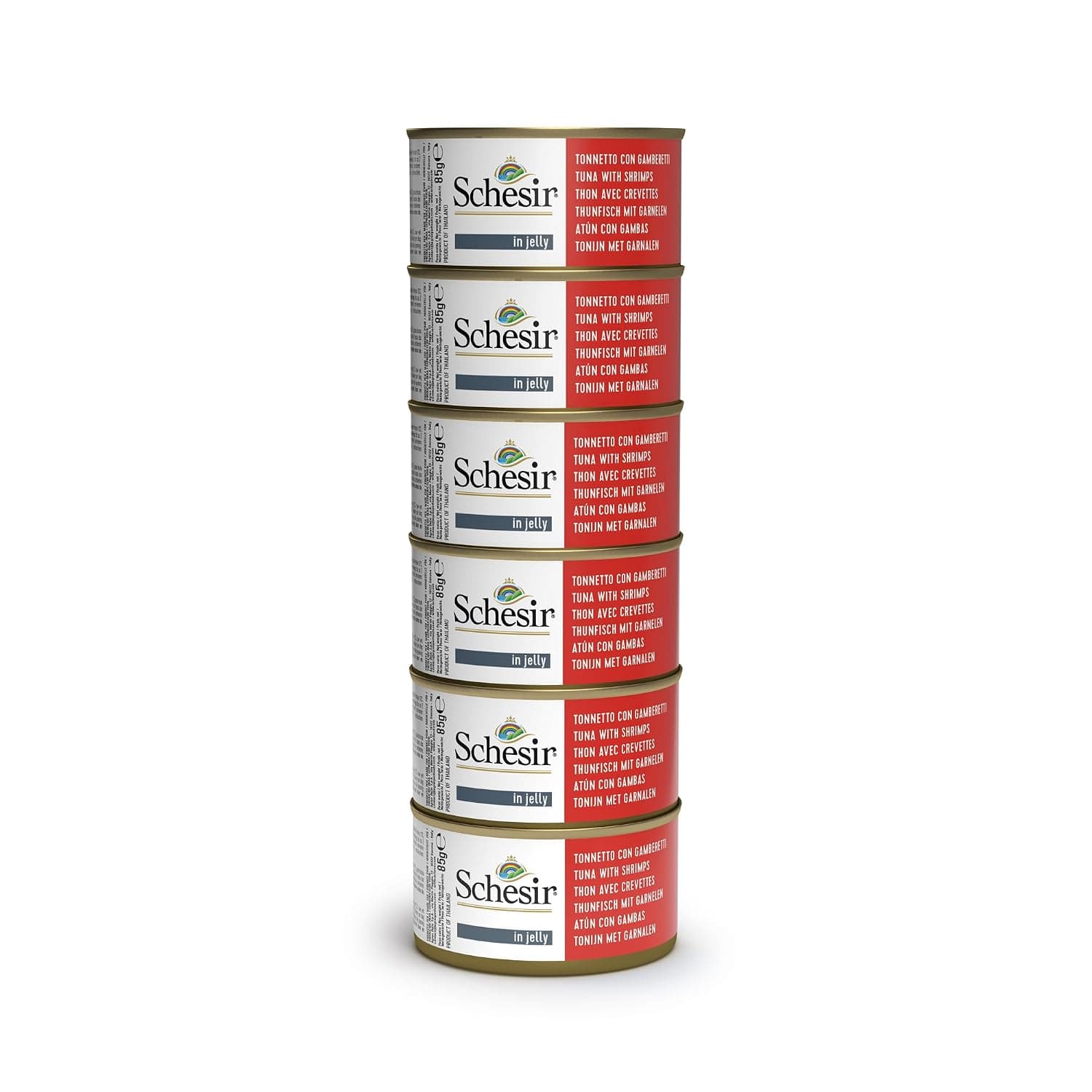 Schesir, Wet Food for Adult Cats - Tonnet with Shrimp, Fillets and Gelatin, 100% Natural, 6 Cans x 85g