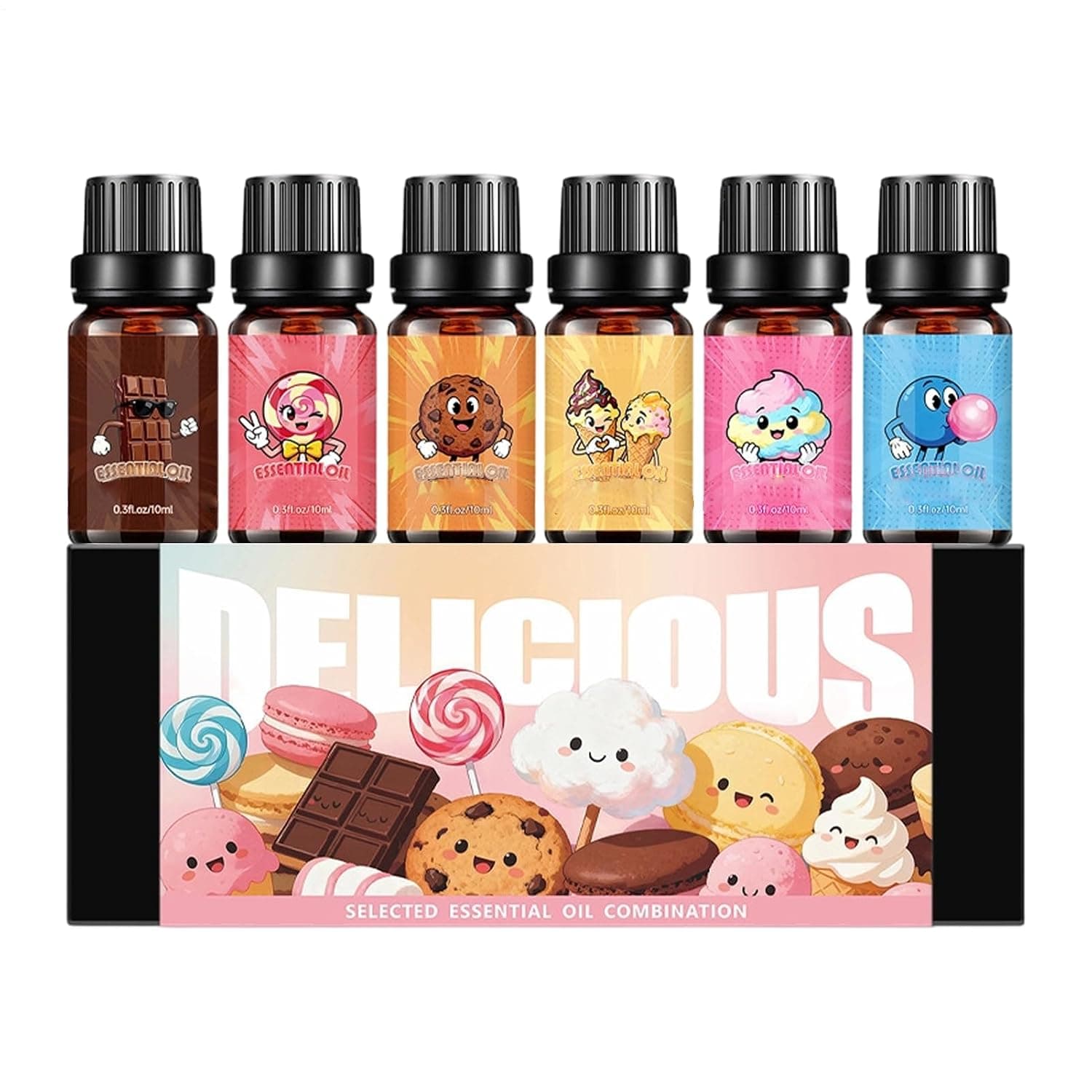 Oil for Diffuser 6 Piece Long-Lasting Candy Scent | Scented Oils for Men Lady Skin Room House Dating Party Soap Bath Ball