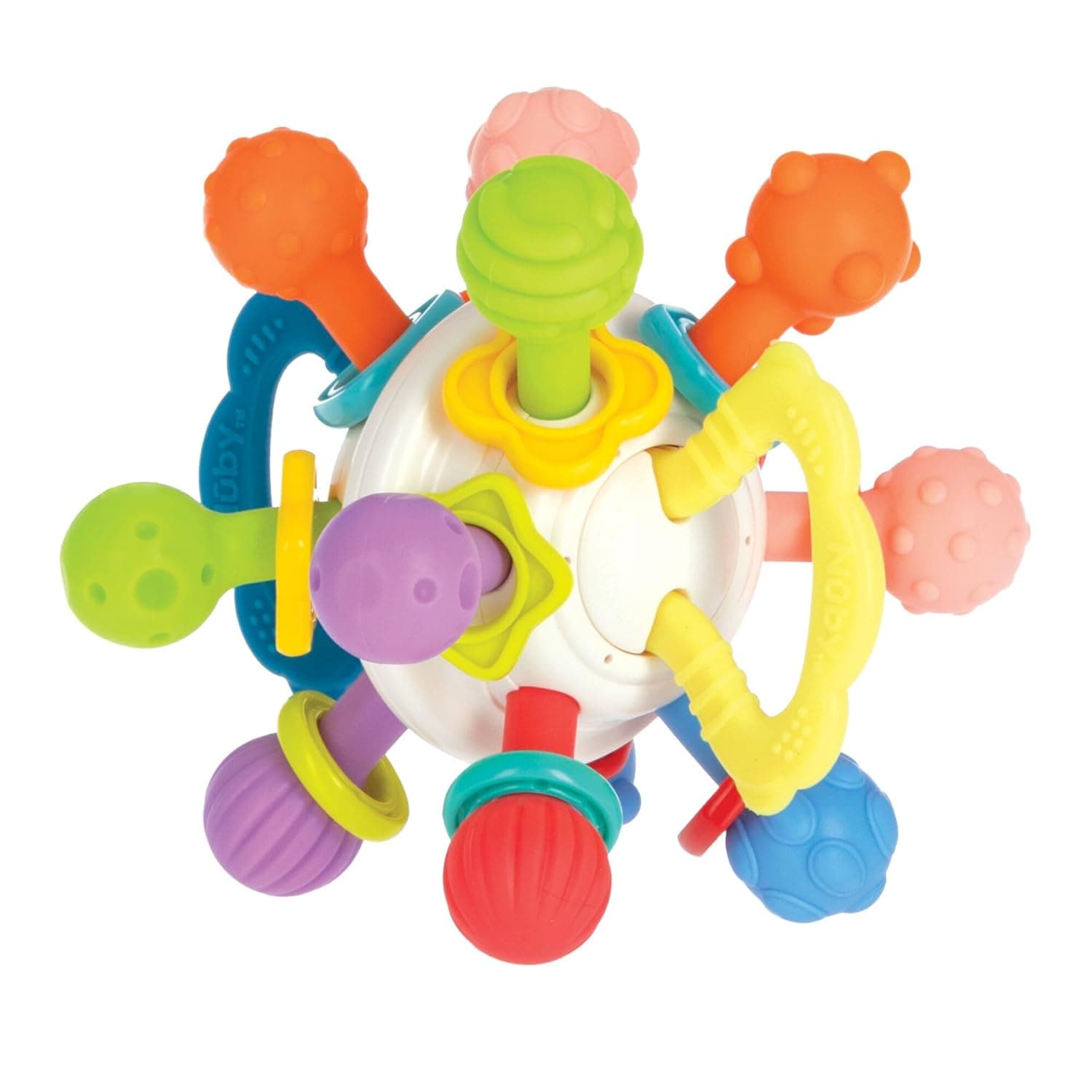 Nuby Twist Ball with Rattle and Bright and Fun Colours - Sensory Toy - Develops Fine Motor Skill - Ages 3+ | Colourful teething activity toy, stimulating design & good grip, multiple surfaces to soothe gums