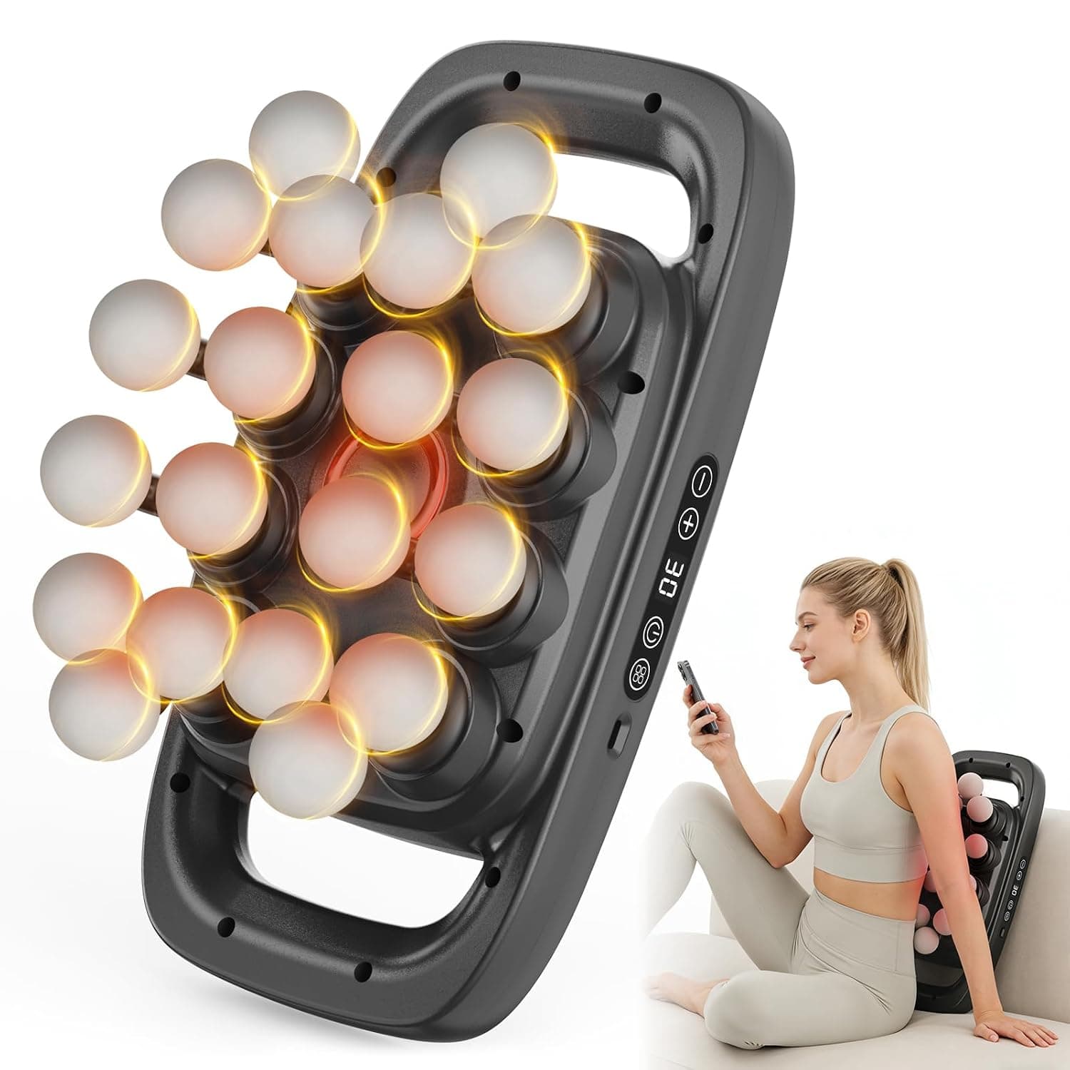 20 Head Massage Gun Set, Deep Tissue Percussion Massager with 3 Modes & 30 Intensities, Pain Relief, Portable & Quiet, Massage Tools for Back, Shoulders, Legs, Foot, Full Body Muscle Relaxation