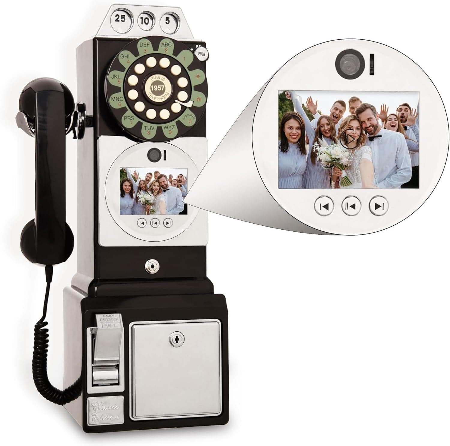 Video Audio Guestbook Wedding Phone,1080p Video Guestbook Wedding Phone,Antique Telephone Ornament With Lens Recording For Various Memorable Party Occasions,Black,32G