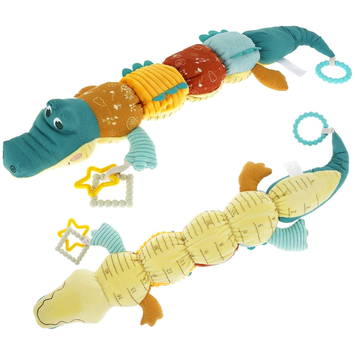 Baby Musical Crocodile Stuffed Animal Toys Infant Soft Caterpillar Plush Toy with Crinkle Rattle and Rulers Sensory Tummy Time Toy Interactive Plush Toy for Infant Newborn -RLA