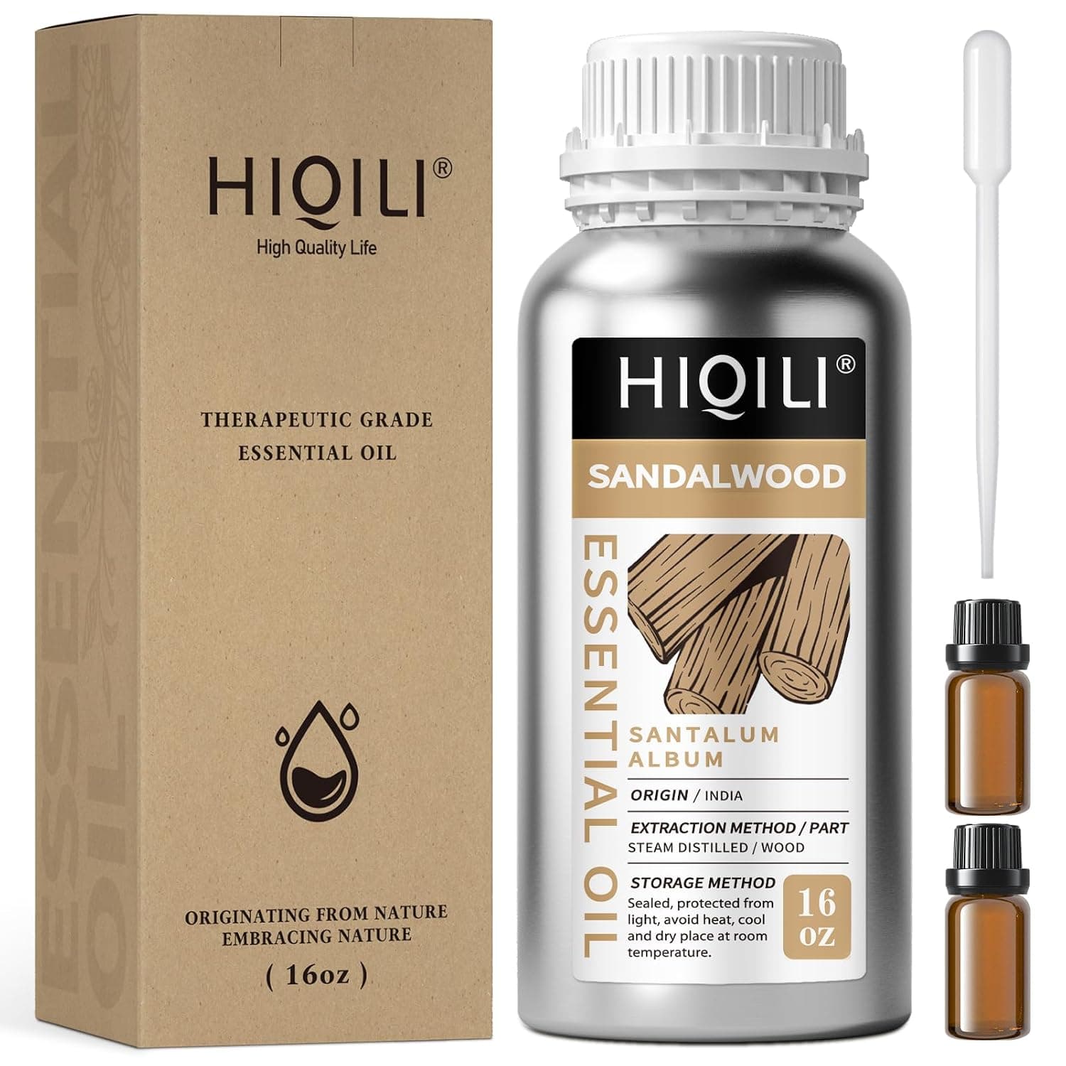 HIQILI Sandalwood Essential Oil Long-Lasting Scent for Skin Care & Diffuser | Large Capacity for DIY Perfume Blending & Full-Body Massage, Ideal for Hotels, DIY Studio, Beauty Salon, Sauna - 16 fl oz