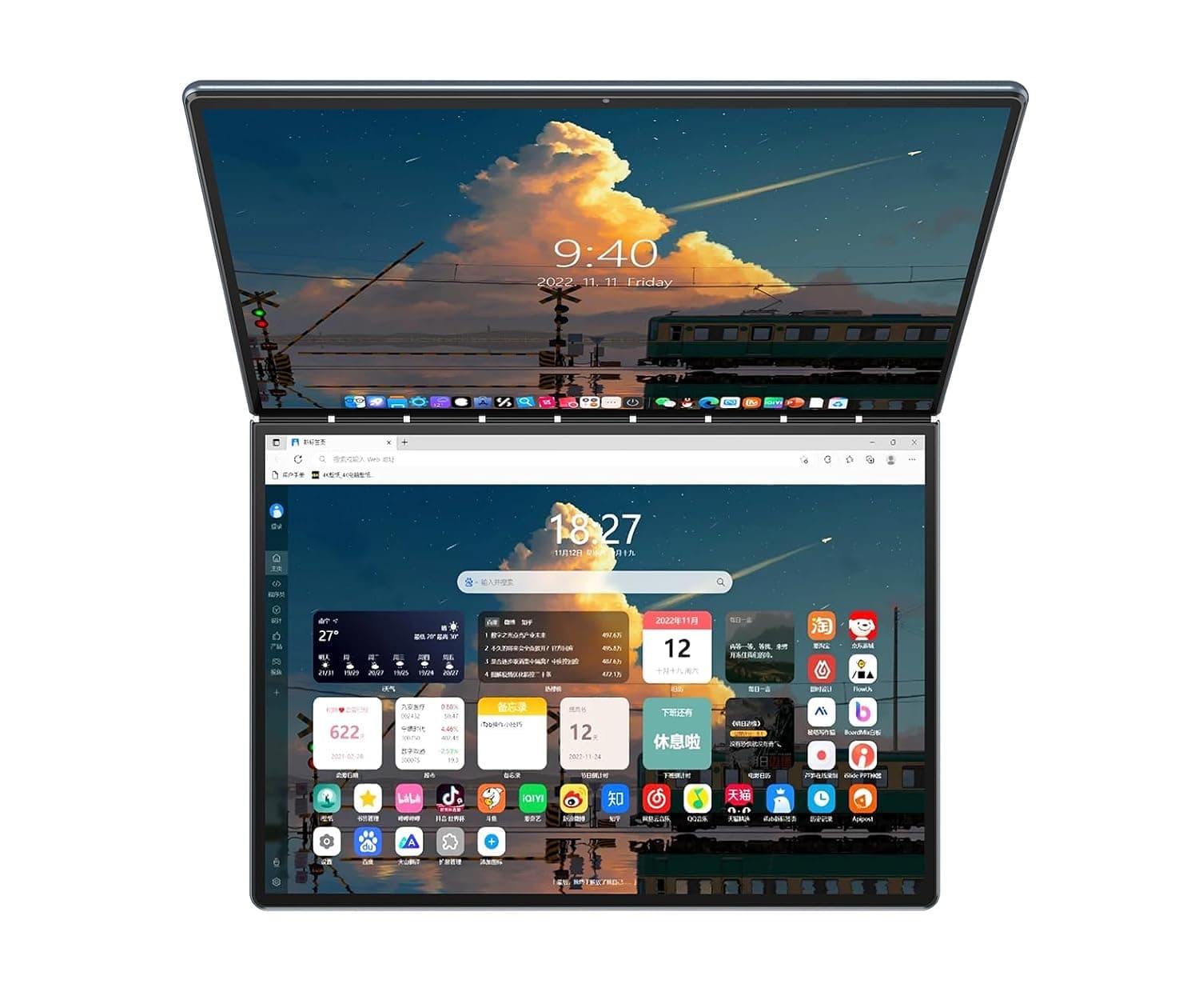 2-in-1 13.5" 2.5K Dual Screen Touch Laptop 12th Gen CPU Alder Lake-N N100 Windows 11 Home 16GB RAM 1TB SSD (Gray)