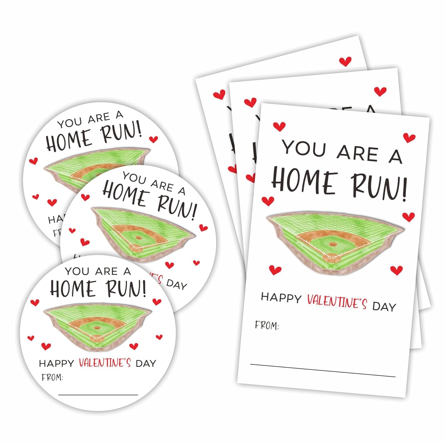 Baseball Valentine's Day Gift Tag Set -You're A Home Run - 20 Round Label & 20 Self-Adhesive Tag, for Classroom School Valentine Gift Wrapping, Friends, Kids, Decoration & Supplies - A01