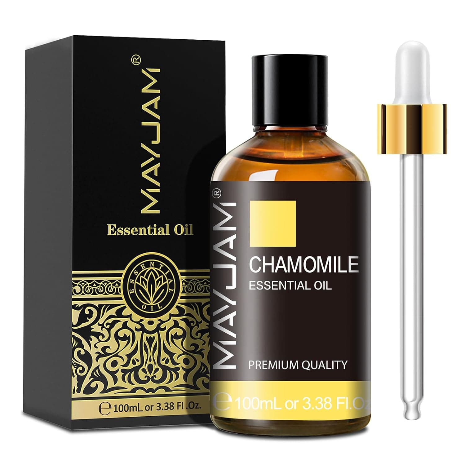 Chamomile Essential Oil(100ml) - MAYJAM 3.38fl.oz Pure Essential Oils - Use in Aromatherapy, Massage Blend & Diffusers - Chamomile Oil | Long Lasting Floral Scents, Chamomile Oil for Skin, Ideal for Home Office Yoga Use
