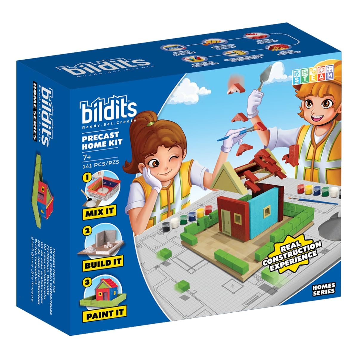 Precast Home Kit (Ages 8+), 220-Piece Advanced DIY Construction Toy – Build Realistic Miniature House Using Cement, Bricks & Beams |