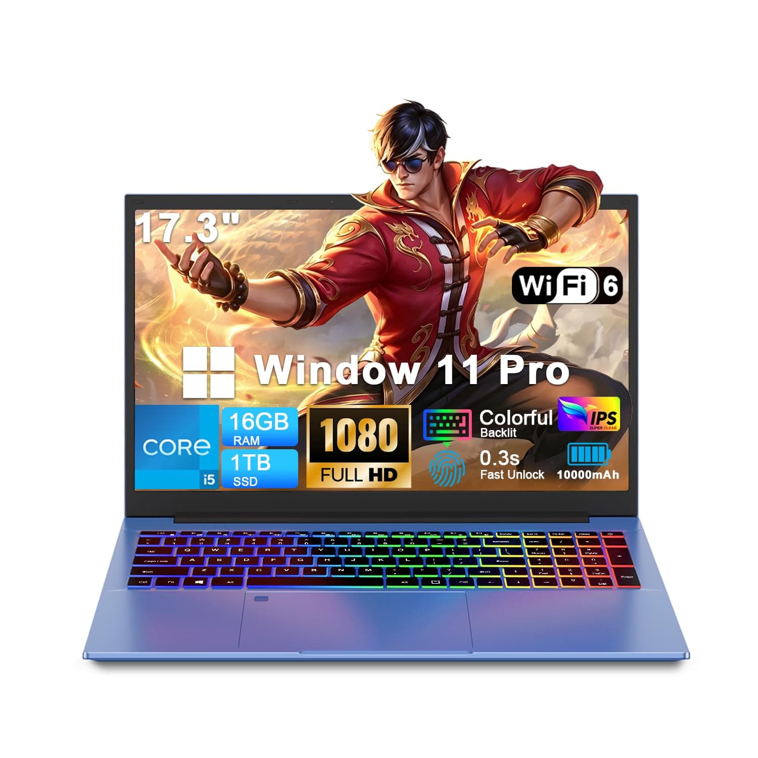 XNQ 17 inch laptop computer, 2026 gaming laptop window 11 pro, 10th Gen Core i5, 16GB RAM 1TB SSD, 1080P FHD IPS, 10000mAh Battery, WiFi6,Fingerprint, Full-featured Type-C Business School Student Work