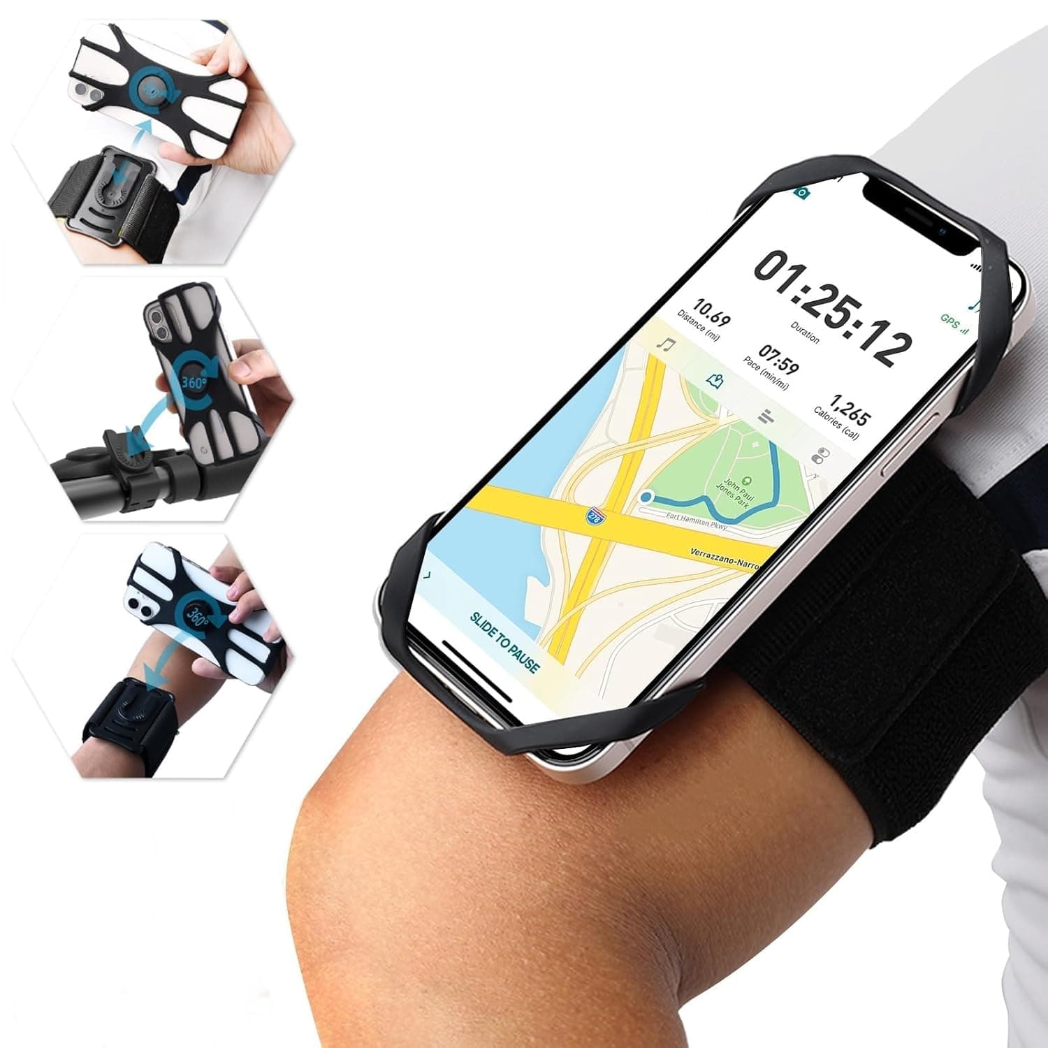 [Upgrade] Running Phone Holder, 3 in 1 Cell Phone Holder Armband and Wristband Bike Phone Mount 360° Rotatable Running Armband for Running Hiking Biking for iPhone, 4.5''~7'' Smartphones (3 IN 1)