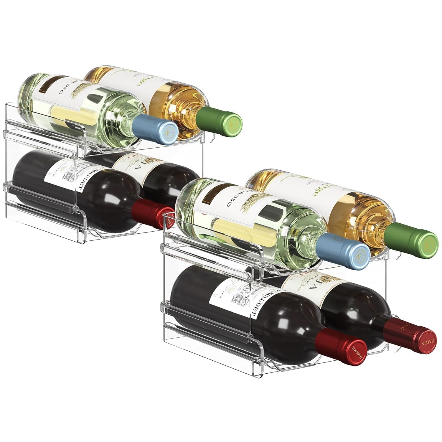 Lifewit Plastic Stackable Wine Rack for refrigerator, Cabinet, Countertop,Wine Bottle Holder, Water Bottle Organizer for Fridge, Pantry, Hold 8 Bottles