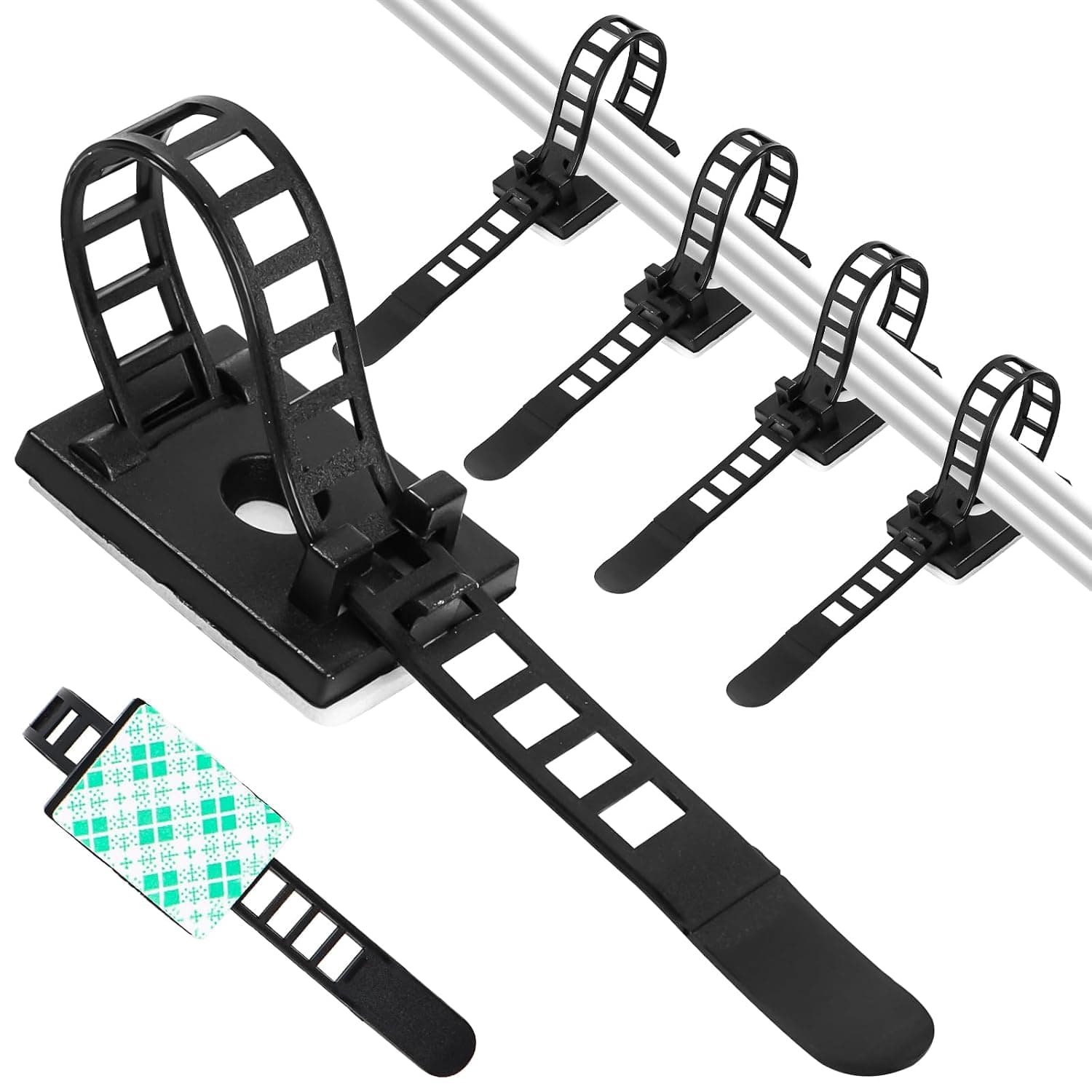 Pack of 50 Cable Ties and Cable Clips with Adhesive Holder, Nylon Cable Ties, Wire Clips, Clamps Organiser with Strong Adhesive Tape with Screw Option, Perfect for Home, Office and Workshop