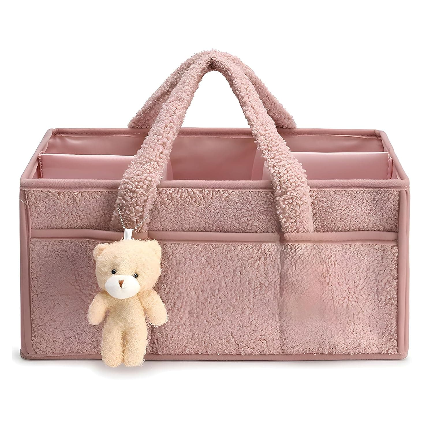 Plush Diaper Storage Bag for Changing Pad, Portable Baby Storage Basket for Diapers & Wipes, Suitable for Baby Showers, Nursery & Car Organizing(Pink)