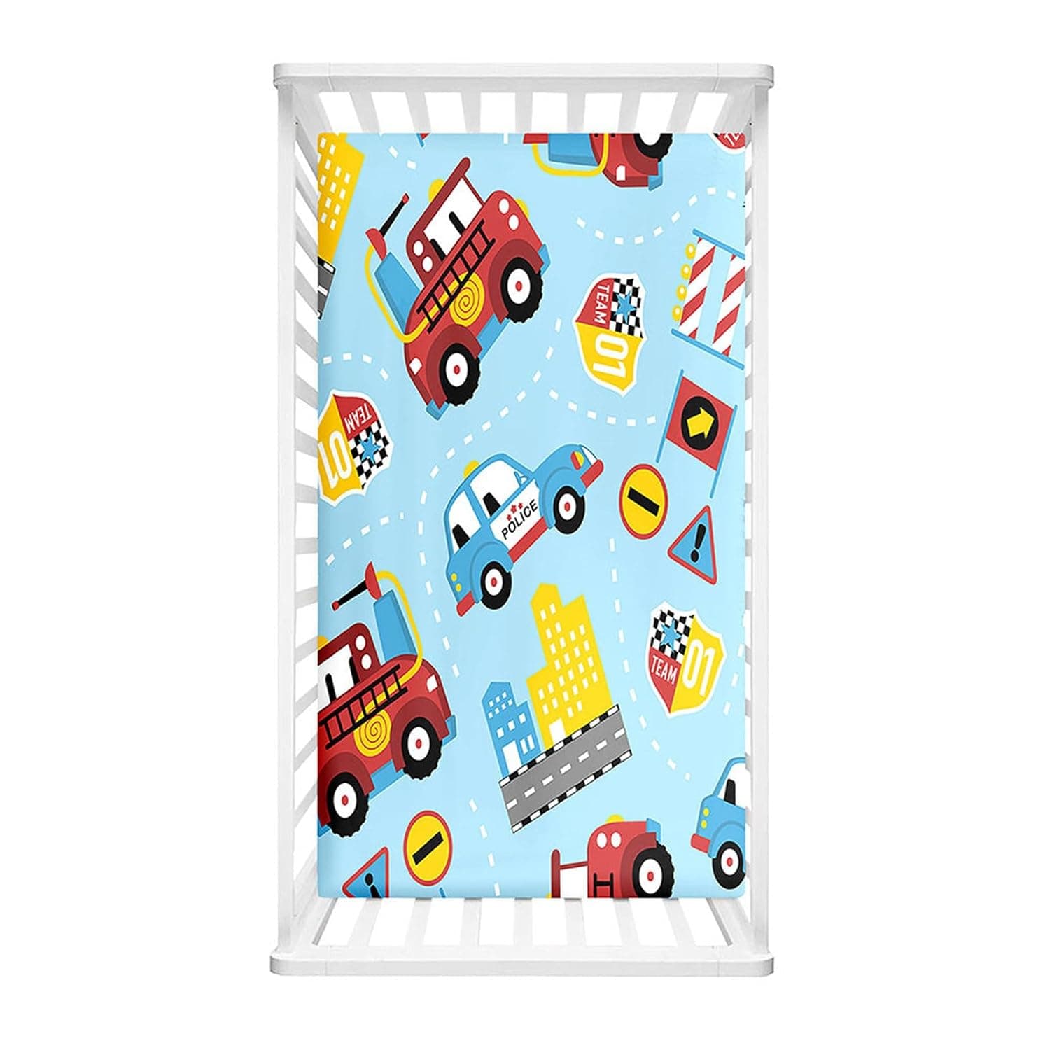 Odot Fitted Sheet, Cartoon Style Mattress Cover, Soft, Breathable, Umbrella Bed Sheet, Extendable Mattress Protector for Children, Girls, Boys (Car, 90 x 55 cm)
