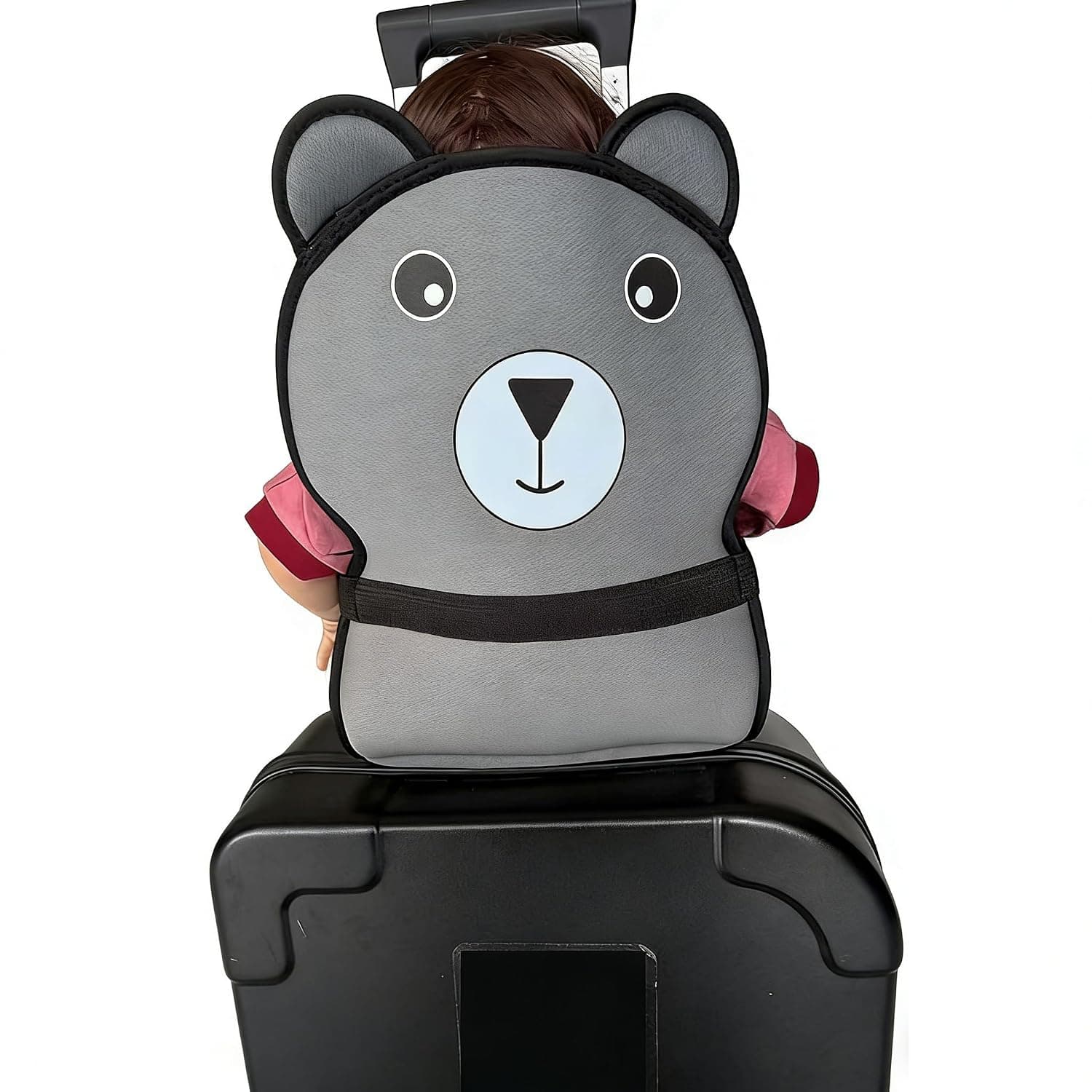 Toddler Suitcase Seat with Adjustable Belt, Portable Baby Seat on Suitcase, Cartoon Animal Ride on Luggage Seat for Travel (Grey)