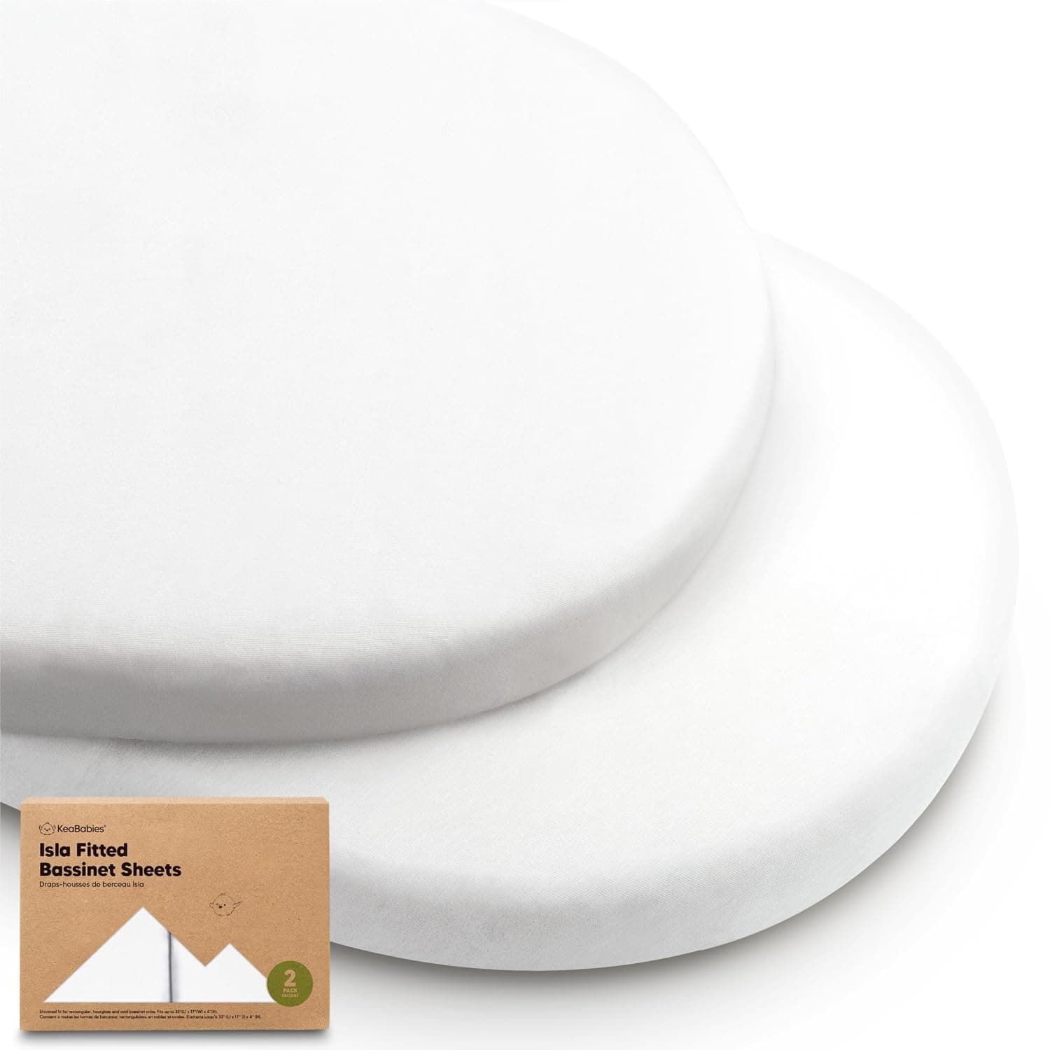KeaBabies Isla Fitted Bassinet Sheets, 2-Pack Soft White, Ultra Soft Breathable Bassinet Sheet, Snug Fit Baby Mattress Cover, Newborn Sleep Essentials | Viscose Derived from Bamboo, Universal Fitted Bassinet Sheet, Compatible with Halo Bassinest Sleeper, Baby Delight, Graco
