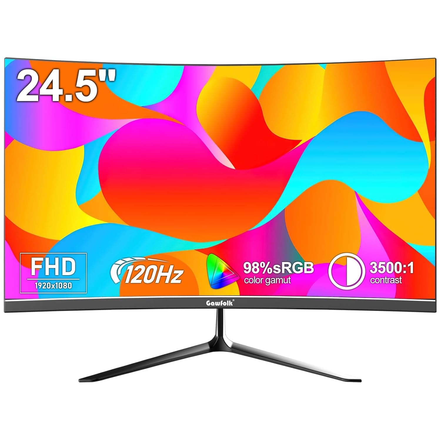 Gawfolk 24.5" inch Monitor FHD 120Hz Curved 3000R Computer Display Screen 98% sRGB Flicker-Free Suitable for home, office and surveillance Built-in speaker