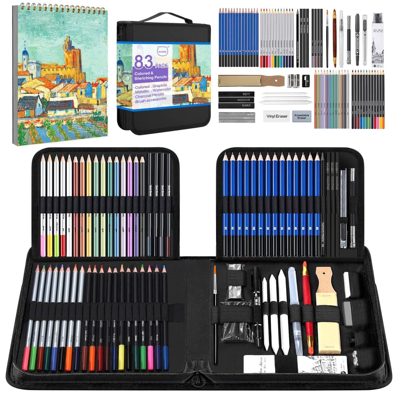 83Pcs Drawing Kit Sketching Pencil Set, Sketch Pencils Art Supplies with Drawing, Watercolor And Graphite Pencils, Ideal For Beginner And Adults For Drawing And Painting