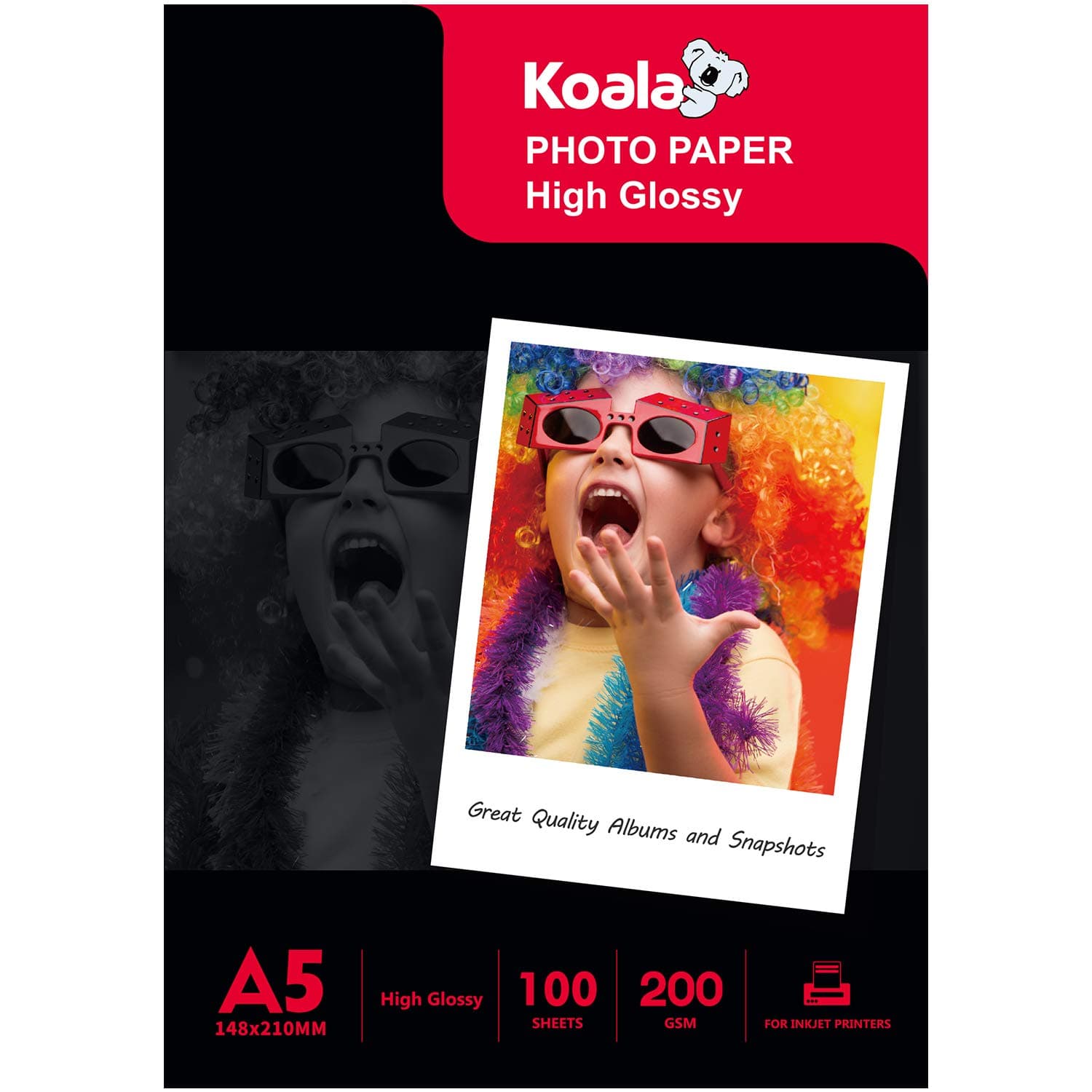 KOALA Inkjet Photo Paper Glossy A5 148x210mm 200gsm 100 Sheets for Canon HP Epson Inkjet Printer