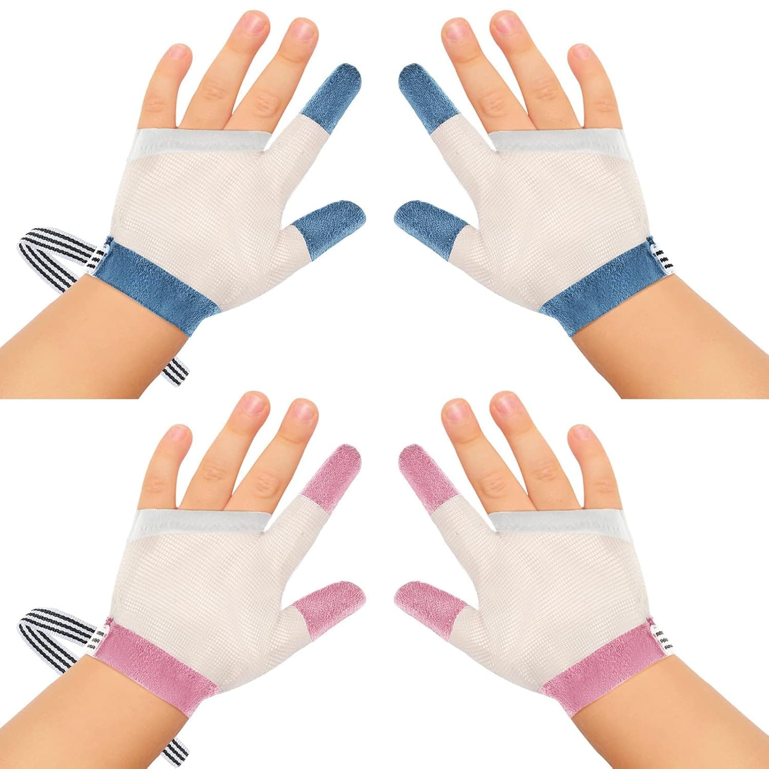 Baby Stop Thumb Sucking Finger Guard, Breathable Finger Protection Kid, Soft Mesh Fabric Stop Sucking Glove No Scratch Breathable Finger Thumb Protector with Wrist Band