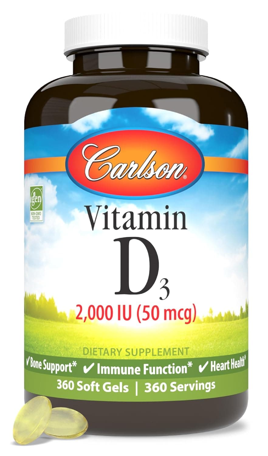 Carlson Labs, Vitamin D3, 2,000 IU (50 mcg), 360 Soft Gels | Muscle Health; Cholecalciferol; Vitamin D Supplements; Vitamin D3 Soft Gels