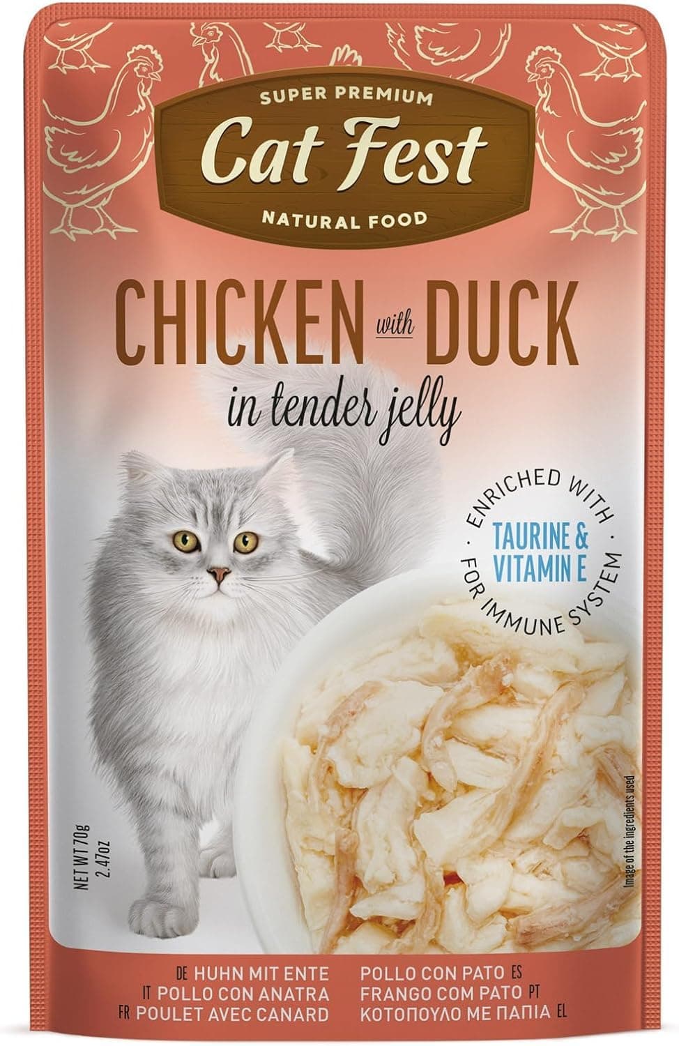 Cat Fest Supreme Natural Cat Food – Chicken with Duck in Tender Jelly – Enriched with Taurine & Vitamin E – Premium Wet Food for Adult Cats – 70g