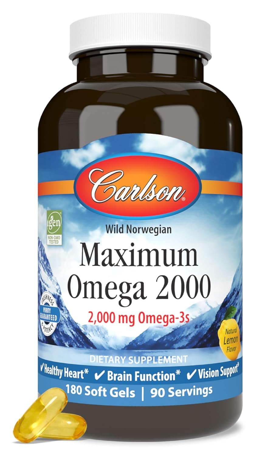 Carlson Labs, Maximum Omega 2000, Natural Lemon, 2,000 mg, 180 Soft Gels