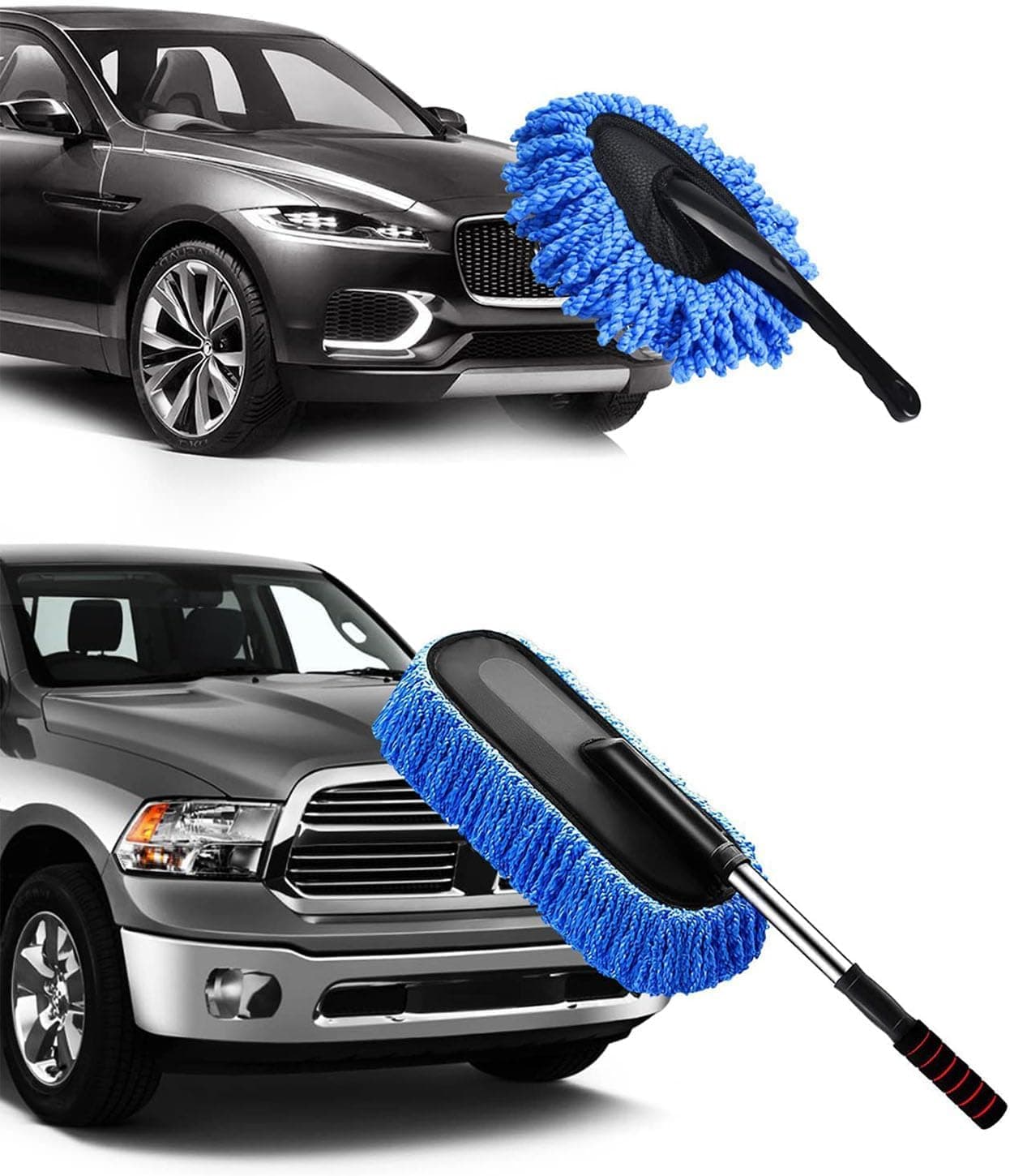 Aputue Car Duster Kit, Professional Automotive Dusting Brush Set, Reusable Microfiber Pollen Dusters for Interior Dash and Exterior Cleaning, Complete Car Care Accessories (2 Pack)