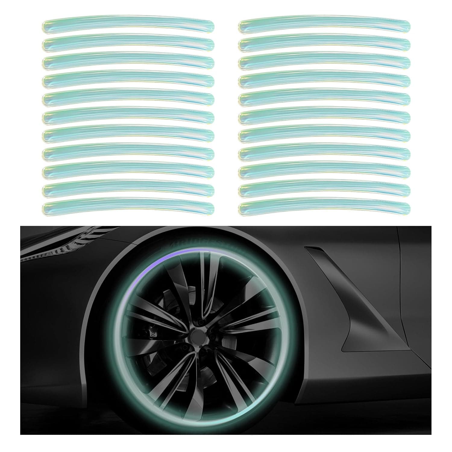 Yourkar 20 PCS Car Wheel Reflective Stickers, Anti-Scratch Night Safety Warning Tape Stripe Sticker, Exterior Fluorescent Decorative Tire Rims Decal for Vehicles, Car Accessories (Colorful)