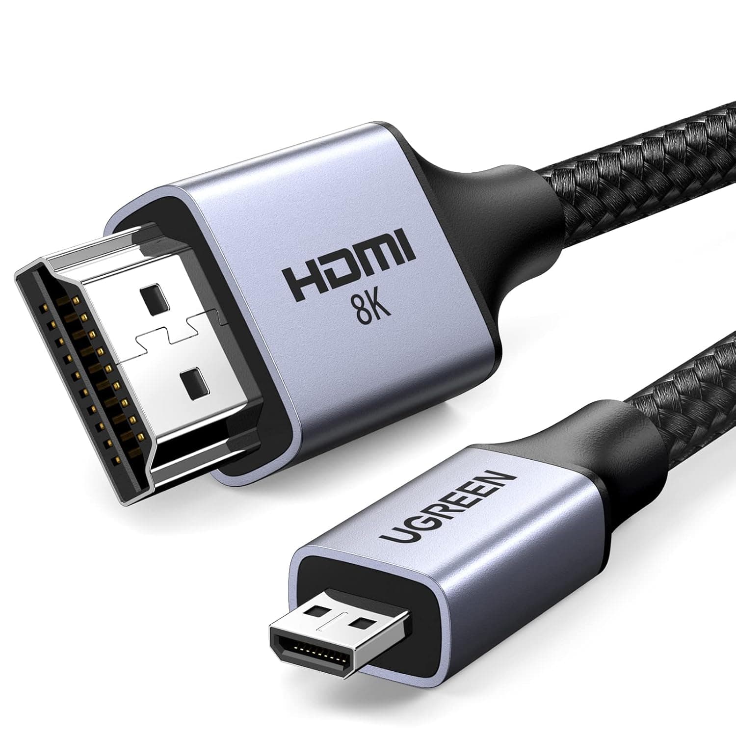 يوجرين كيبل 8K مايكرو HDMI الى HDMI 2.1 بطول 1 متر، ذكر الى ذكر، 8K @60Hz، 4K@144Hz، 2K@240Hz، HDR/eARC/3D، متوافق مع سوني/نيكون/جوبرو/كانون/فوجي/راسبيري باي، سلك مضفر بغلاف الومنيوم