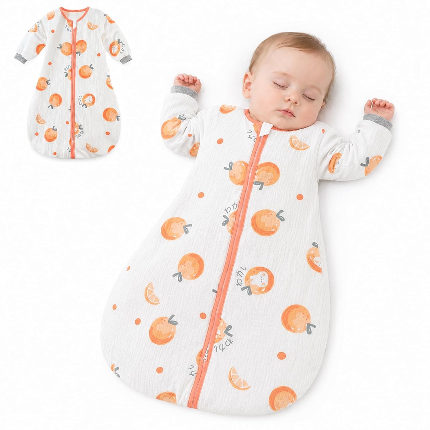 Baby Sleep Sack with Sleeves, Soft Cotton Wearable Blanket with Two-Way Zipper, Detachable Sleeve Baby Sleeping Bag with Elastic Cuffs & Wide Hem for 0-24 Month Old Babies