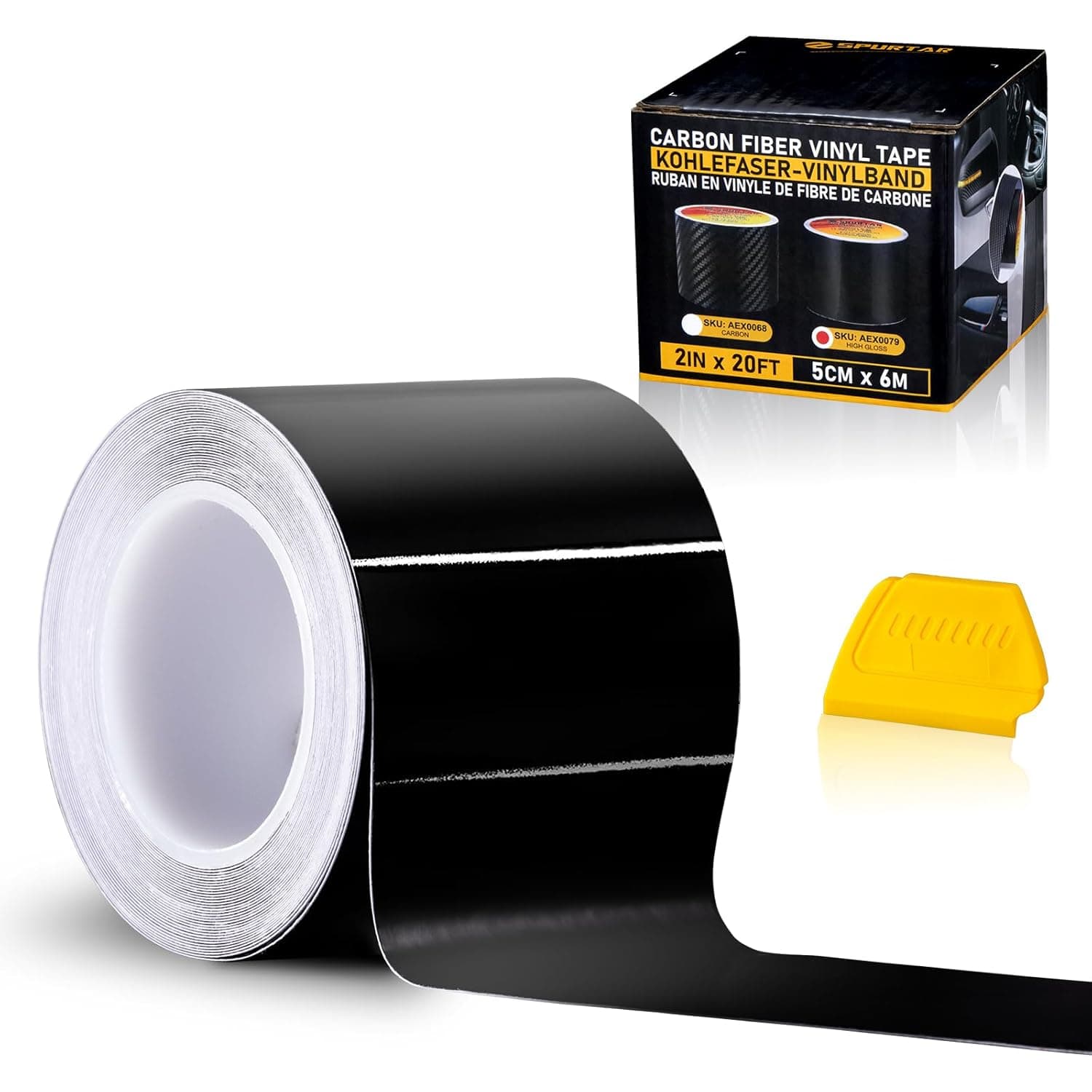 Spurtar Gloss Black Vinyl Wrap 2 Inch x 20ft Satin Black Vinyl Car Tape Adhesive Chrome Delete Automotive Tape for Vehicle Exterior Accessories DIY Car Wrapping Paper Vehicle Door Edge Sticker