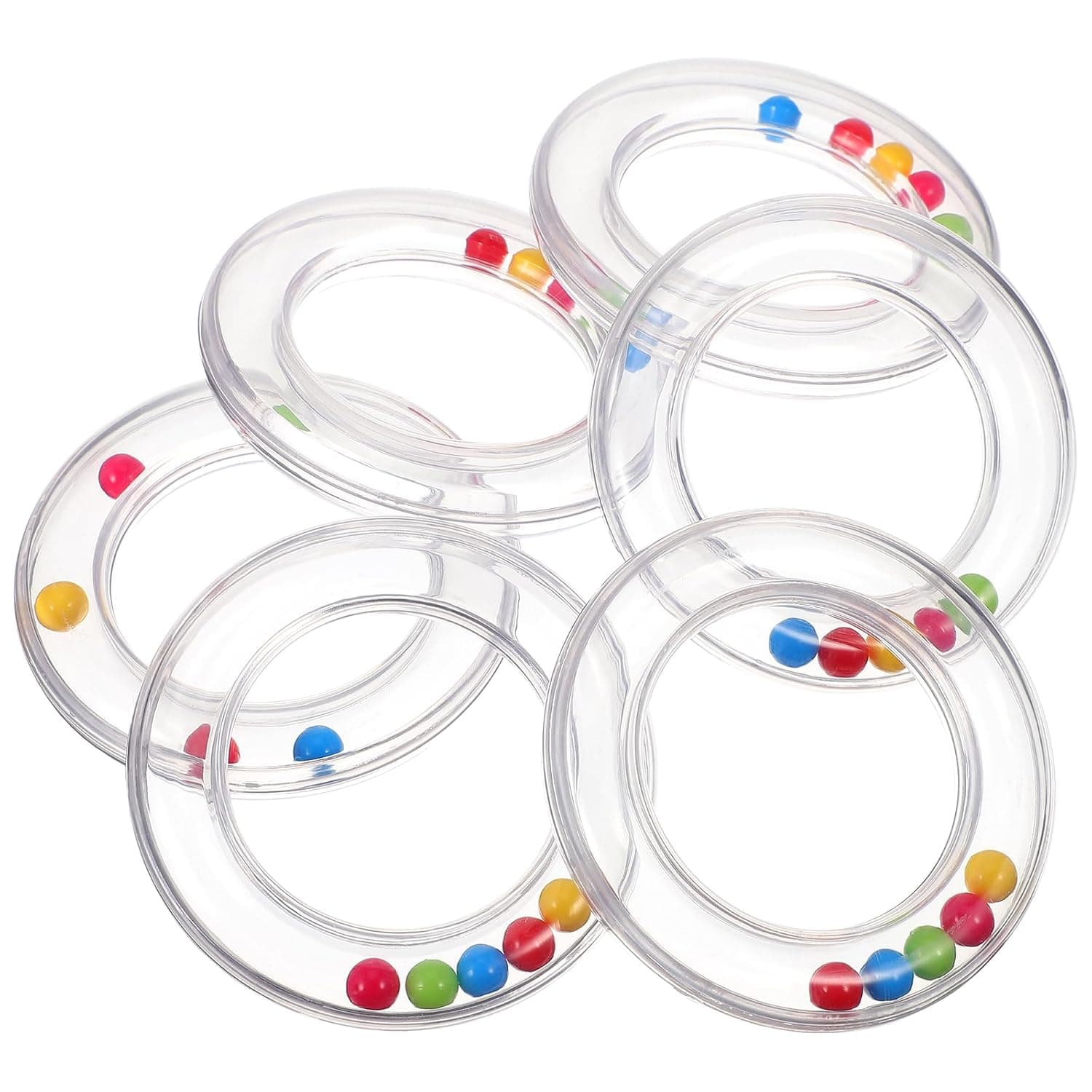 Toyvian 6Pcs Transparent Baby Rattles - Portable Baby Toy Rings with Visible Rolling Beads, Plastic Hand Bell Shaker,Easy-Grasp for Sensory Play Newborn Toddler Gifts(3.14 * 3.14 * 0.62in)