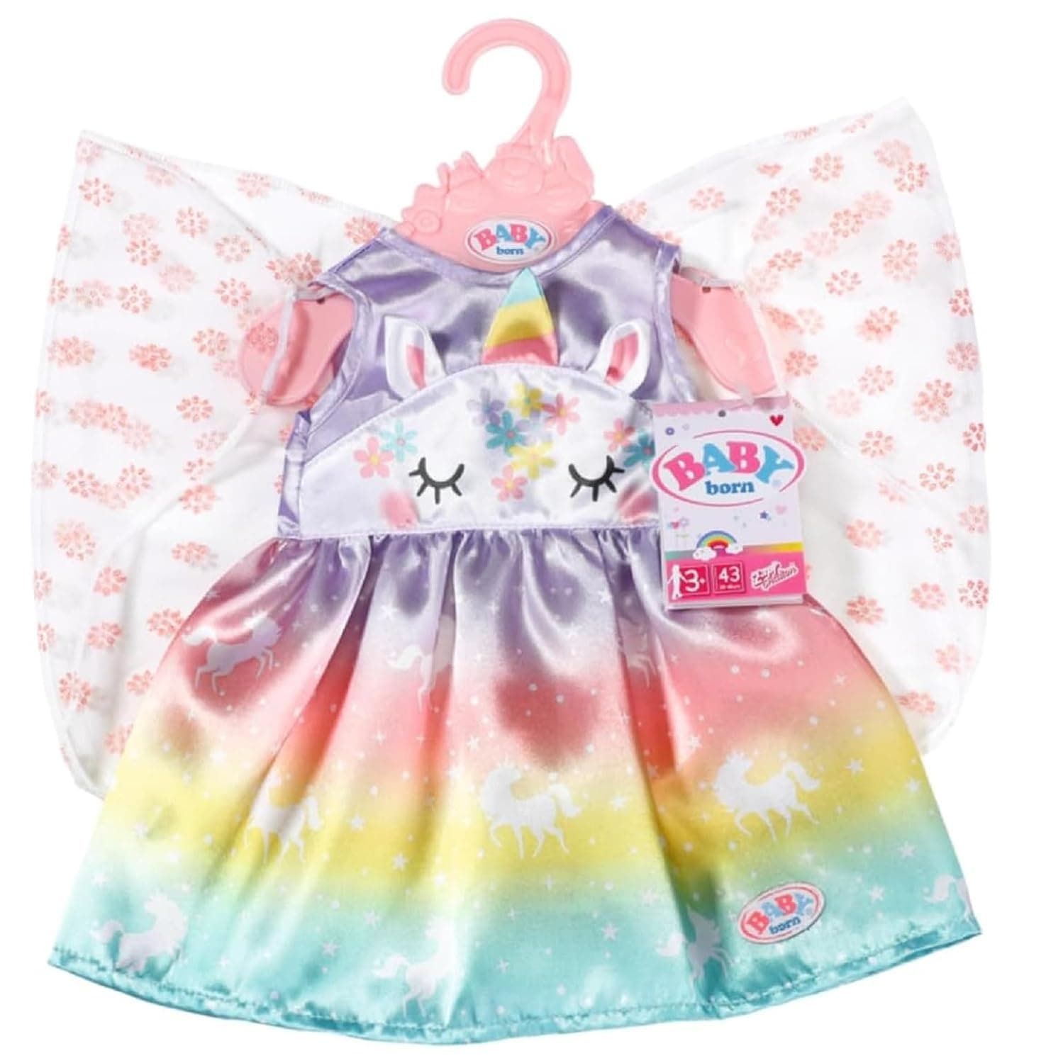 BABY born Fantasy Fairy Outfit 43 cm for Dolls - Unicorn, Rainbow and Fairy Wings Design - Easy for Small Hands, Creative Play Promotes Empathy and Social Skills, For Toddlers 3 Years and Up | Wings, fairy look, fits 43 cm dolls