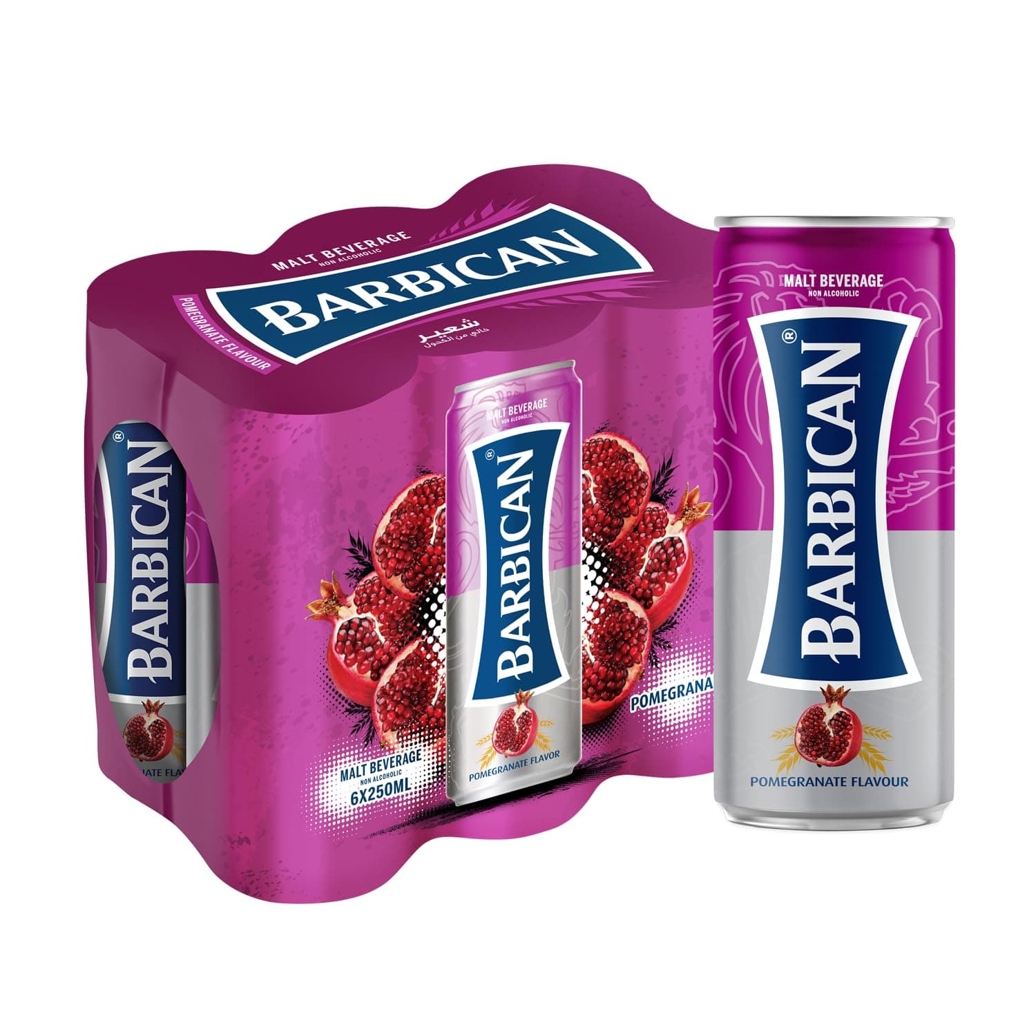 Barbican Pomegranate Flavour Non Alcoholic Malt Drink Bottle, 6 x 250 ml