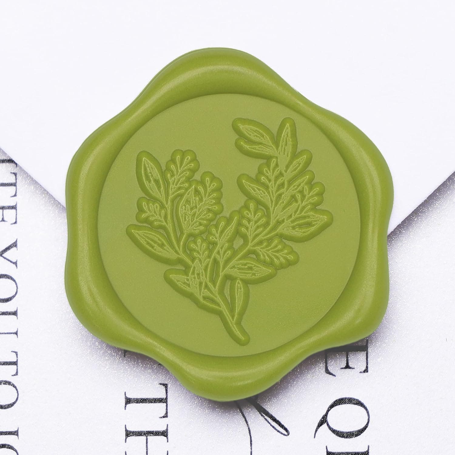 UNIQOOO Wax Seal Stickers - Eucalyptus Wedding Invitation Envelope Seal Sticker, 50 Pcs Self- Adhesive Chartreuse Green Stickers, Perfect for Invitation, Christmas, Gift Wrapping, Party