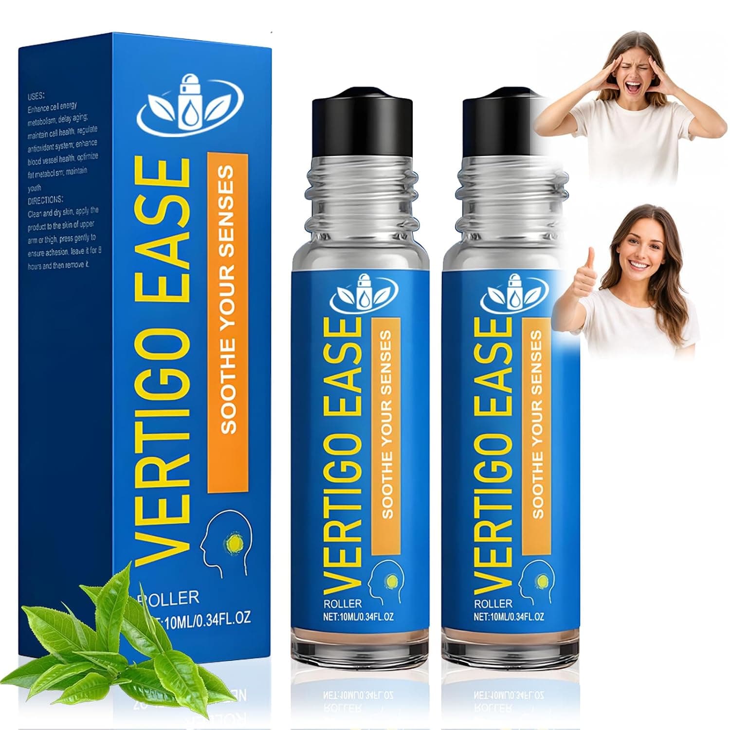 2PCS Vertigo Relief Roll-On, Natural Essential Oil Rollerball, 2 Pack 10ml Bottles, Portable for Travel and Daily Care — Non-Greasy Quick-Absorbing for Temples Neck and Ear Area