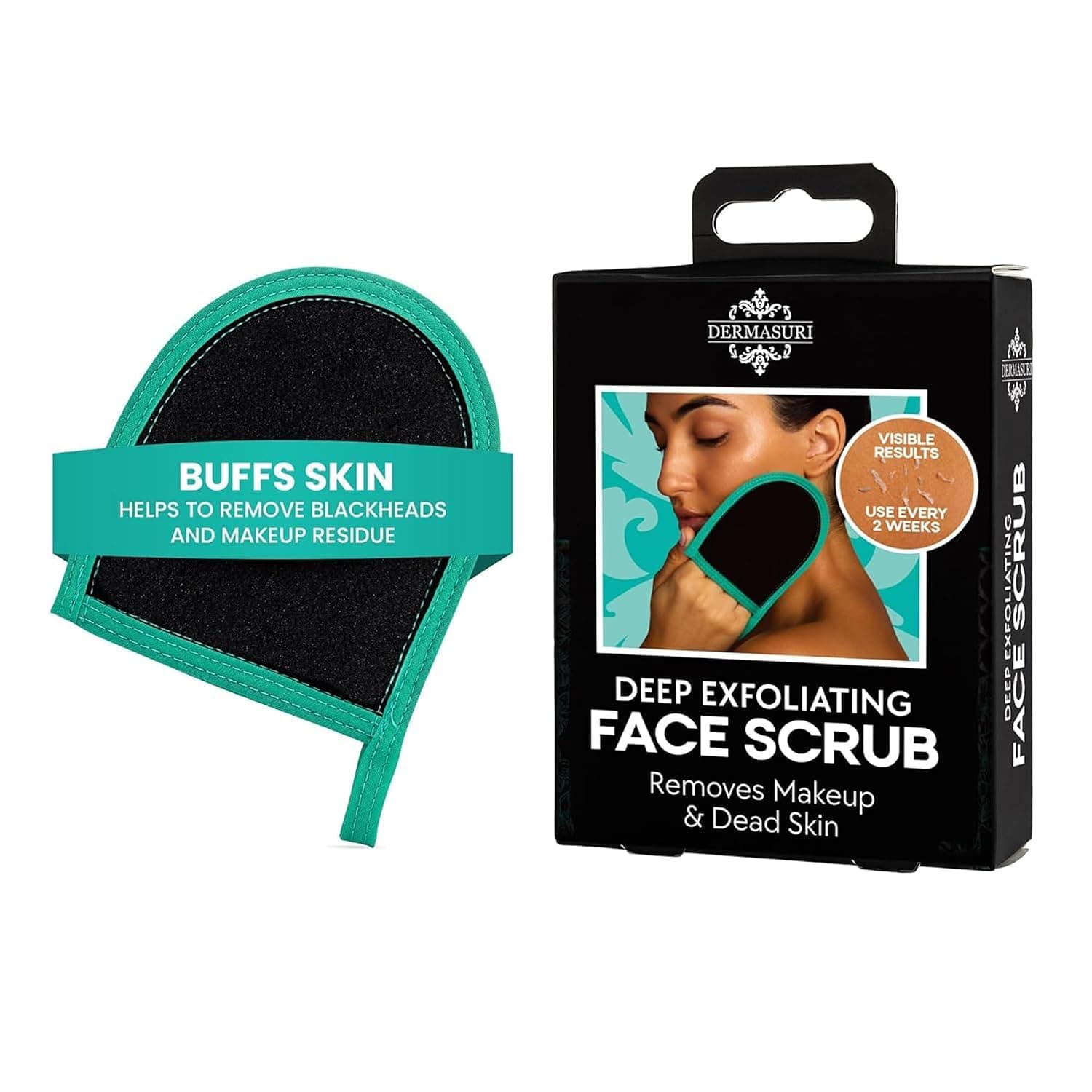 Dermasuri Deep Exfoliating Face Mitt - Facial & Body Scrubber - Black Rayon Mitt - Part of Best Skincare Kit - Cleanse Dead/Dry Skin - Face Exfoliation Tool