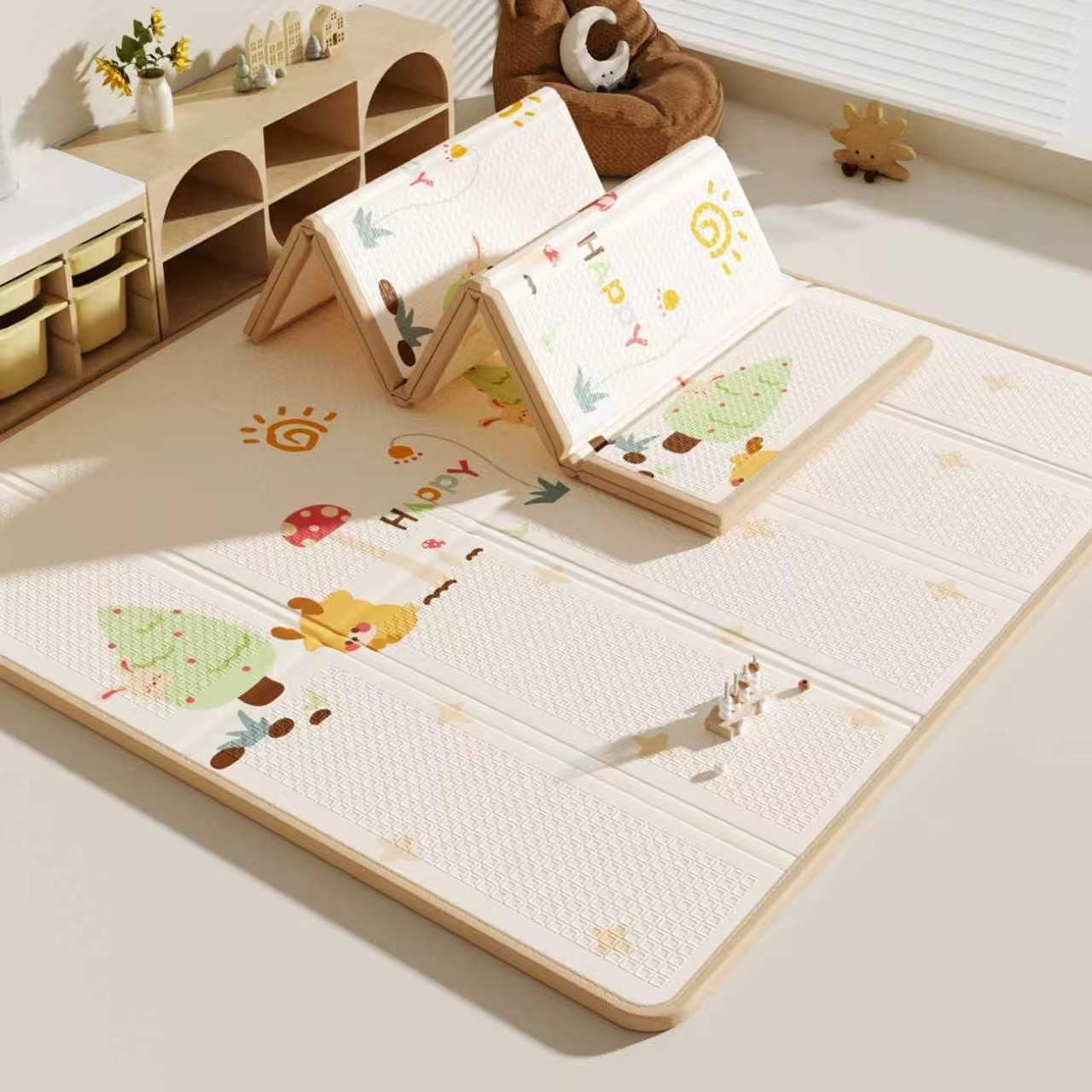 Beauenty 160×180×1cm XPE Foldable Baby Crawling Playmat, Double-Sided Anti-Slip Floor Pad with Carry Bag, Durable Edges Portable Infant Tummy Time Surface for Toddlers Kids