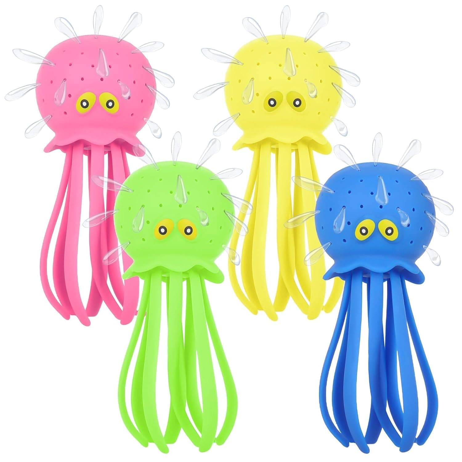 Joyzzz Octopus Bath Toy, 4PCS Soft Rubber Water Squeeze Toys for Toddlers, Textured Water Sensory Toys, Fun Pool & Bathtime Sensory Play for Kids Ages 1-3, Non-Toxic Splash Balls for Baby Bath Time