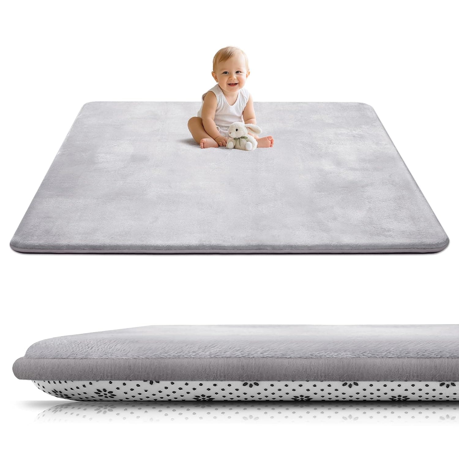 Crawling Mat Baby 127 x 127 cm, 3 cm Thick Foam Play Mat, Ultra Soft Support and Plush Feel Carpet Children's Room Easy Care Crawling Blanket Baby with Non-Slip Underside, Grey | Ultra thick, with non-slip underside, ultra-soft support and plush feel, easy care, children's room carpet
